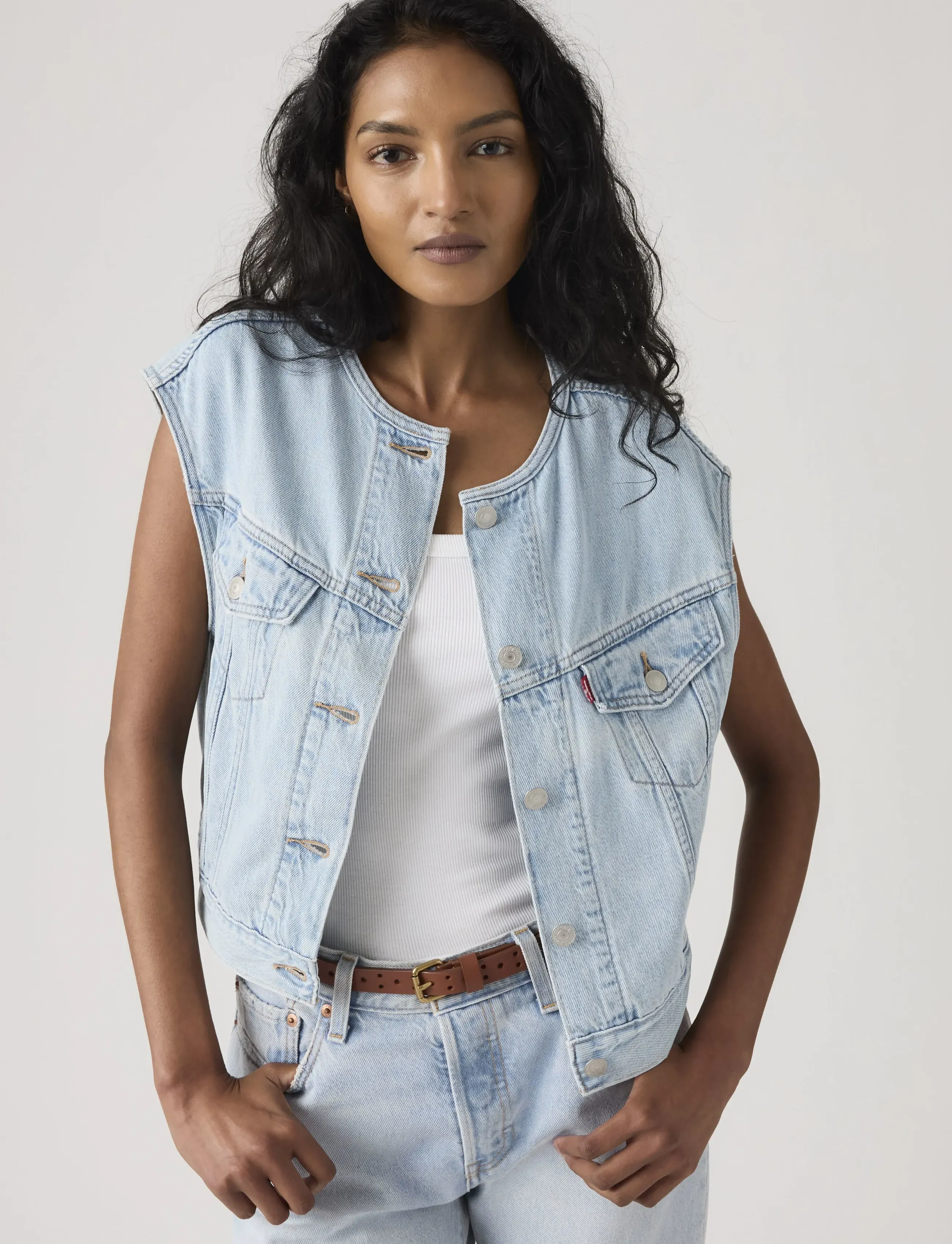 Levi's Collarless Shrunken 90S Vest O, M, Blue, Veste > Denim Veste, Dame