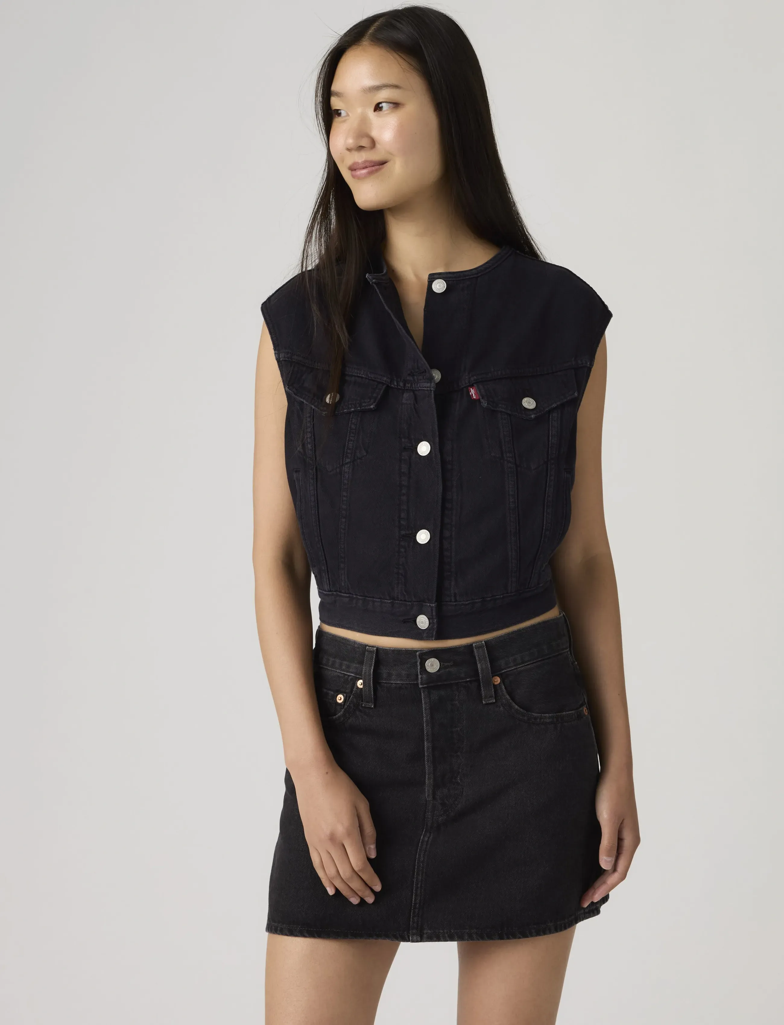 Levi's Collarless Shrunken 90S Vest N, M, Black, Veste > Denim Veste, Dame