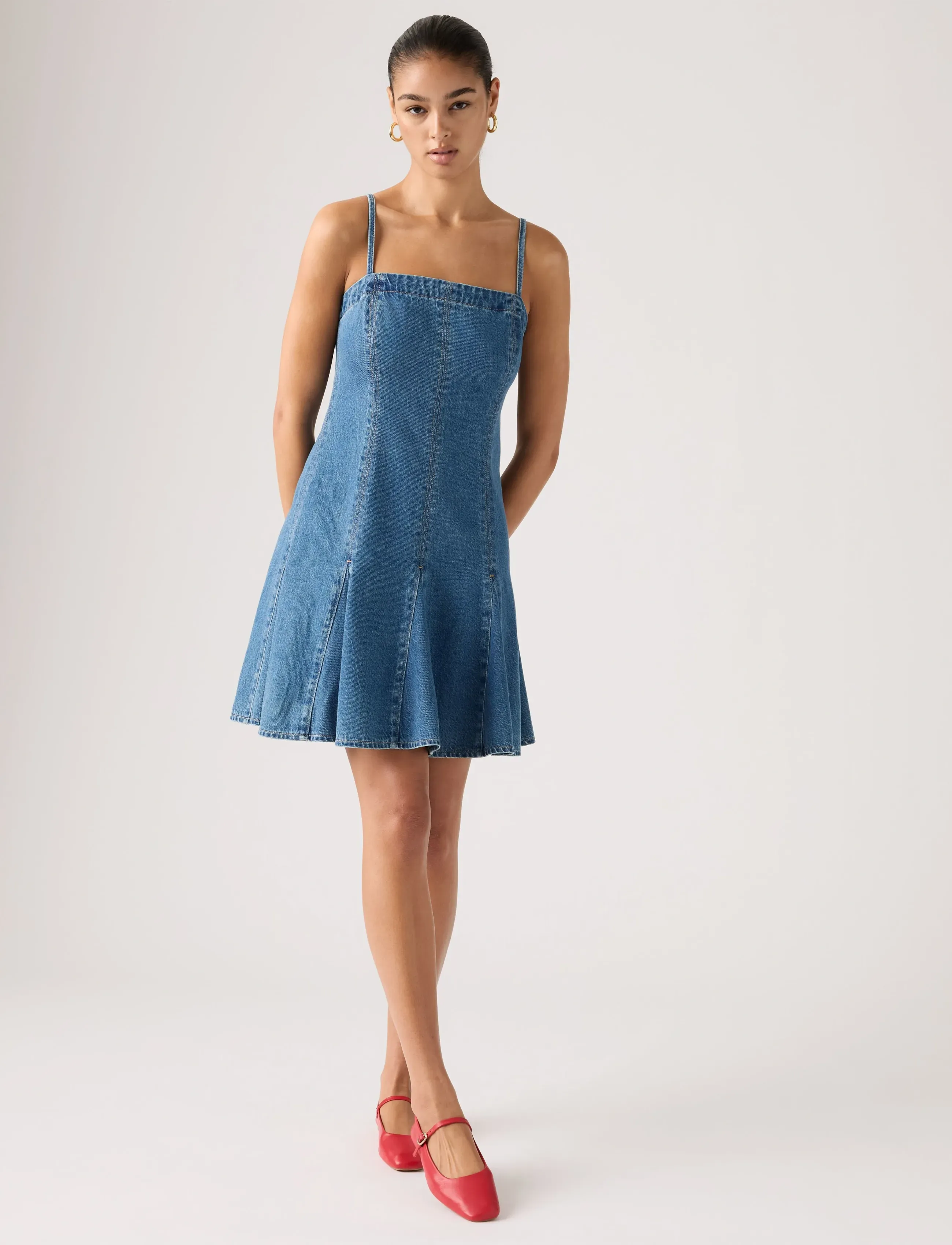 Levi's Denim Godet Dress All Da, L, Dresses, Blau - Jeans Frauen