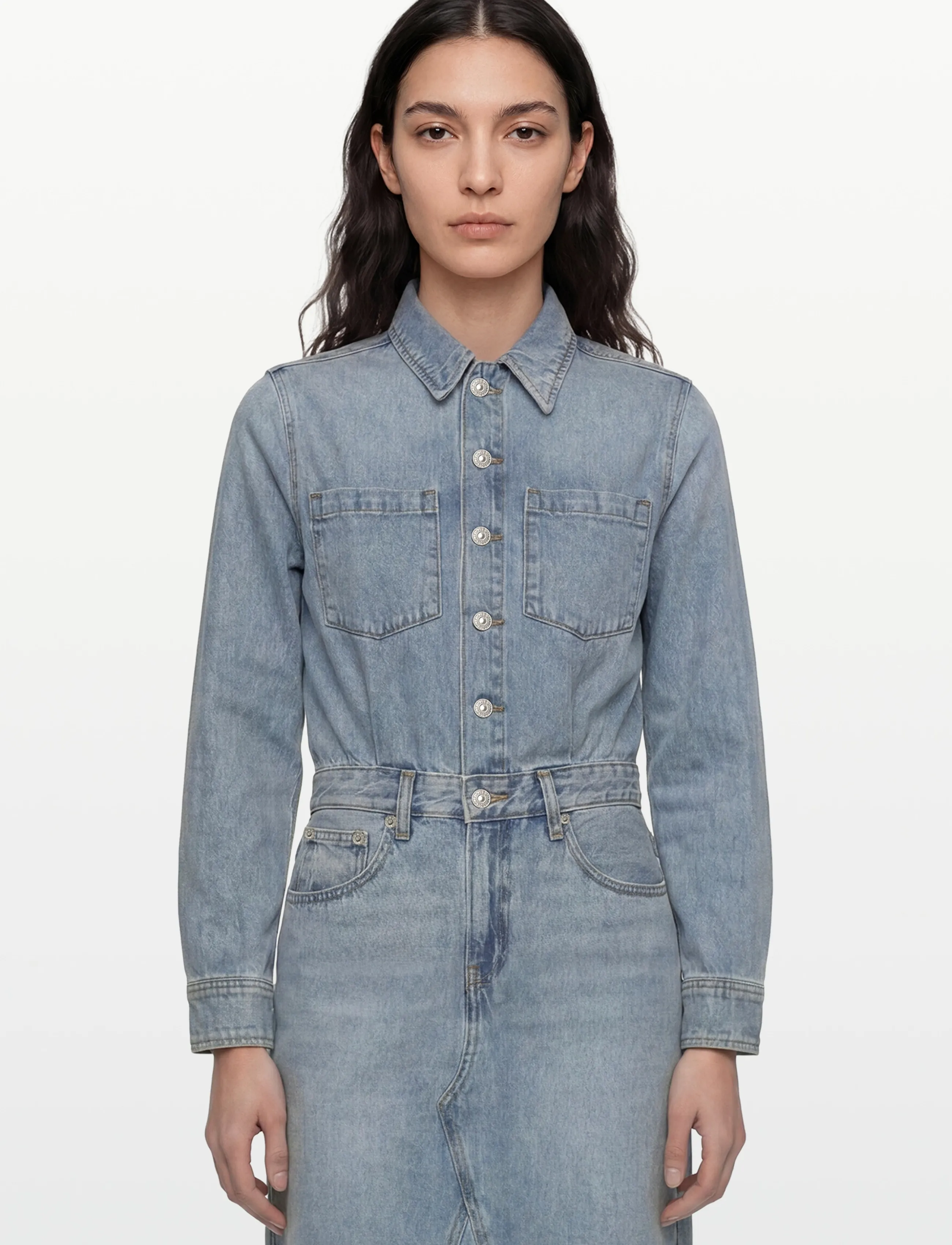 Levi's® - LS A LINE WESTERN DRESS PRICEY - skjortekjoler - light indigo - worn in - 3