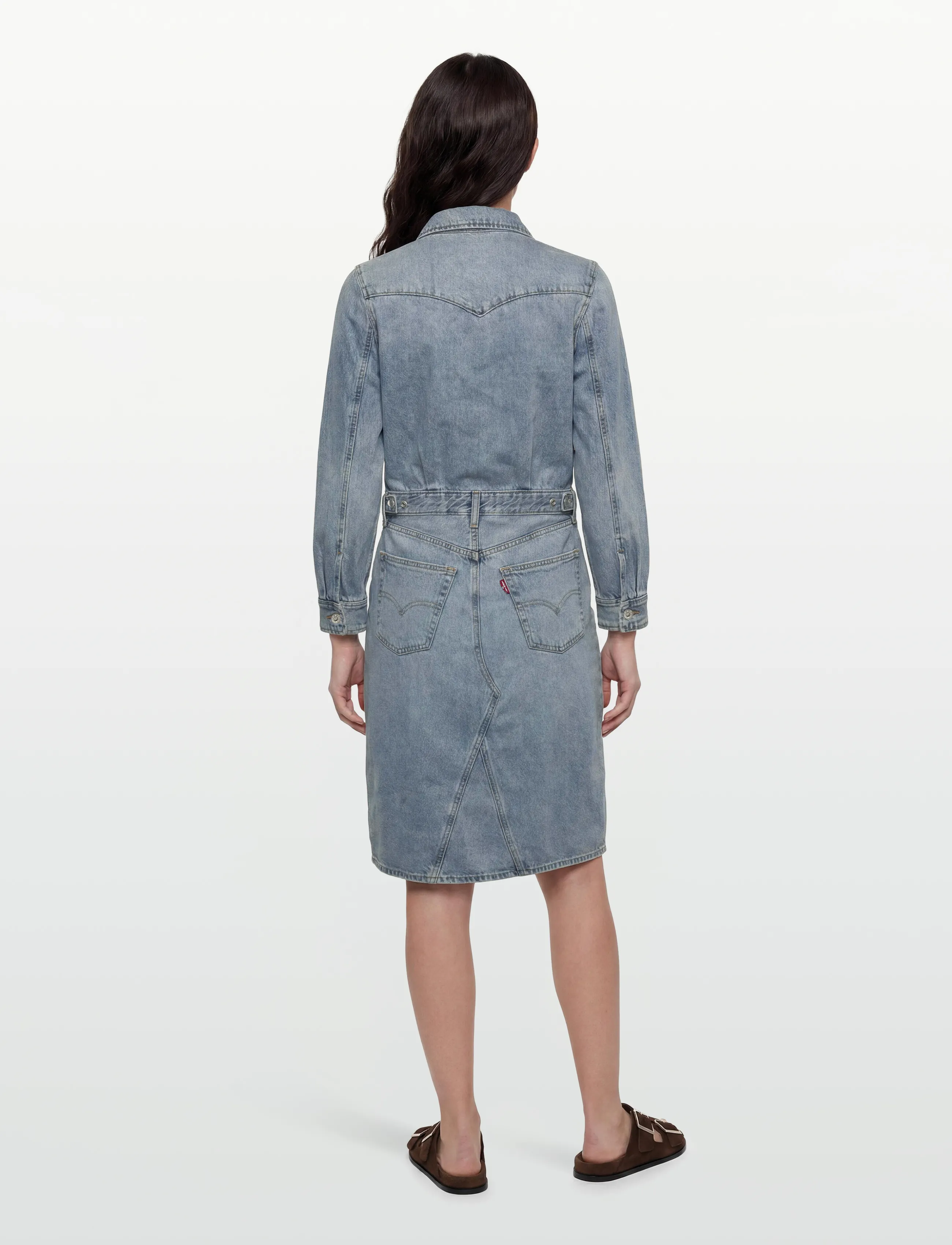 Levi's® - LS A LINE WESTERN DRESS PRICEY - skjortekjoler - light indigo - worn in - 4