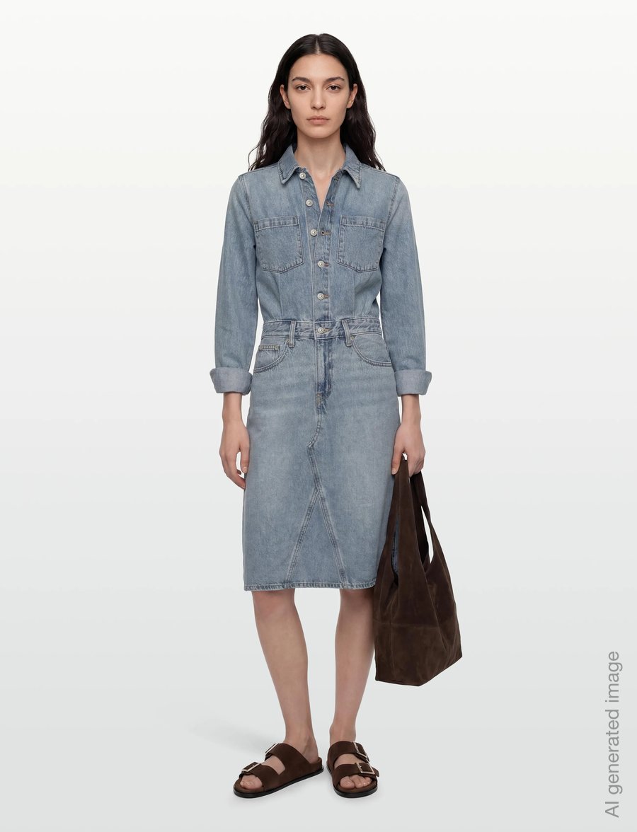 Levi's® - LS A LINE WESTERN DRESS PRICEY - teksakleidid - light indigo - worn inj - 0