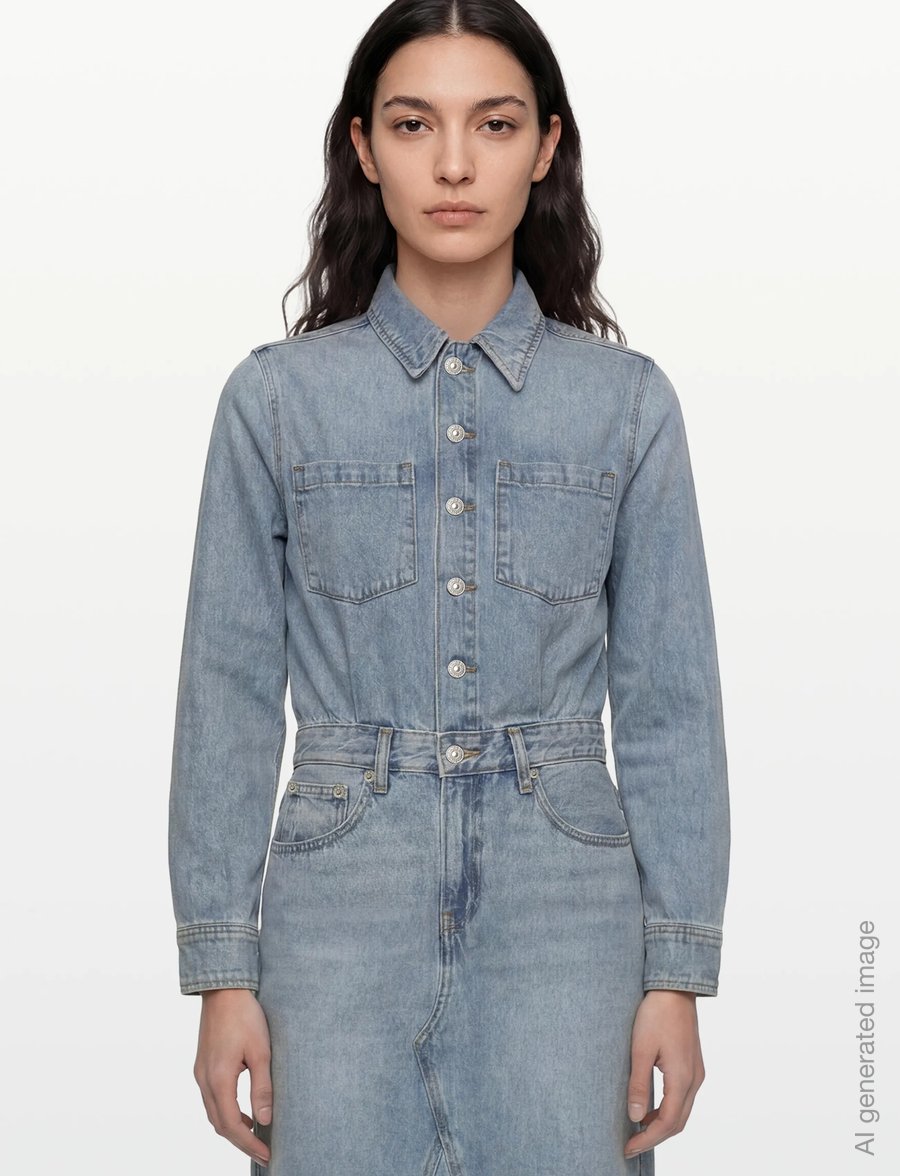 Levi's® - LS A LINE WESTERN DRESS PRICEY - teksakleidid - light indigo - worn inj - 3