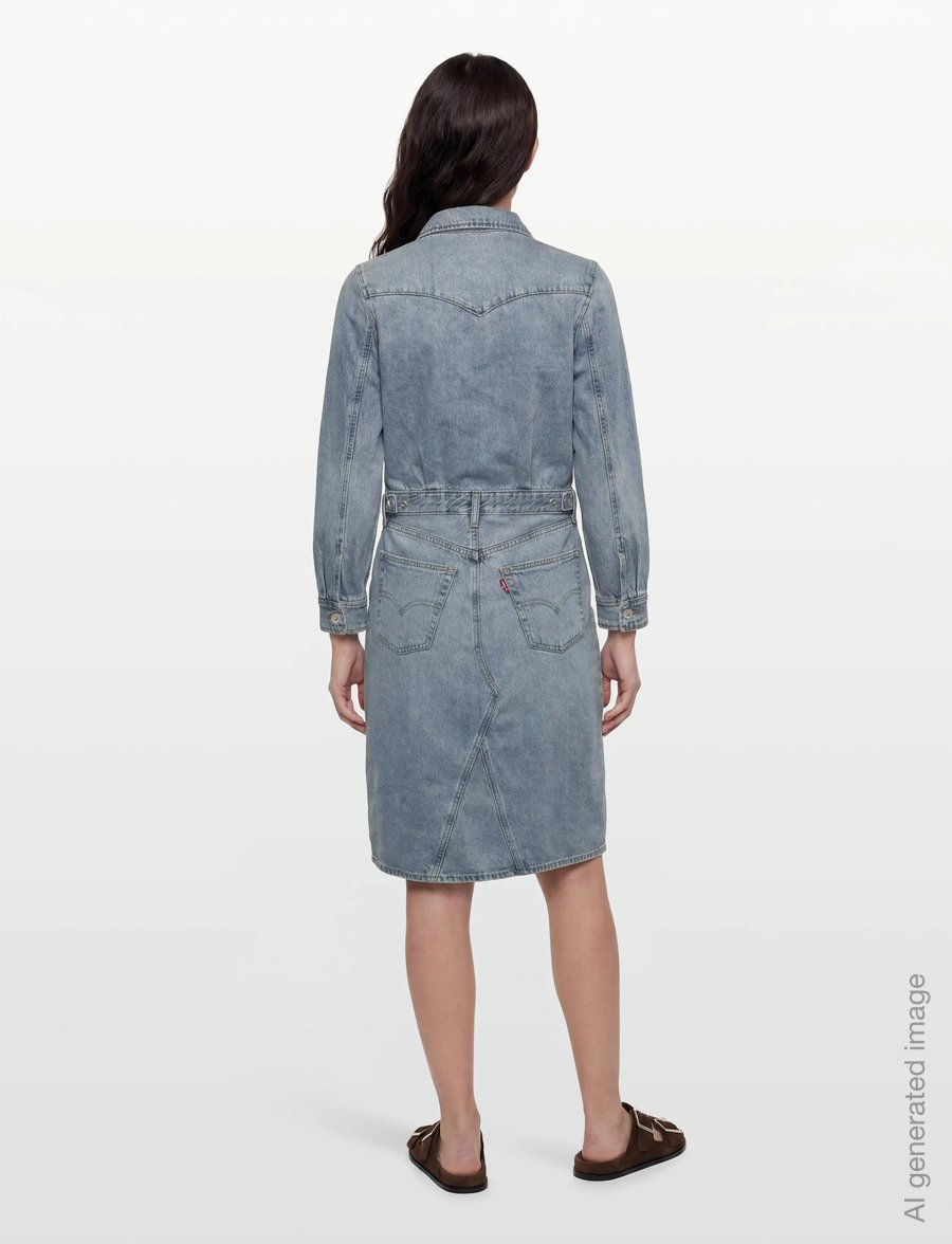 Levi's® - LS A LINE WESTERN DRESS PRICEY - teksakleidid - light indigo - worn inj - 4