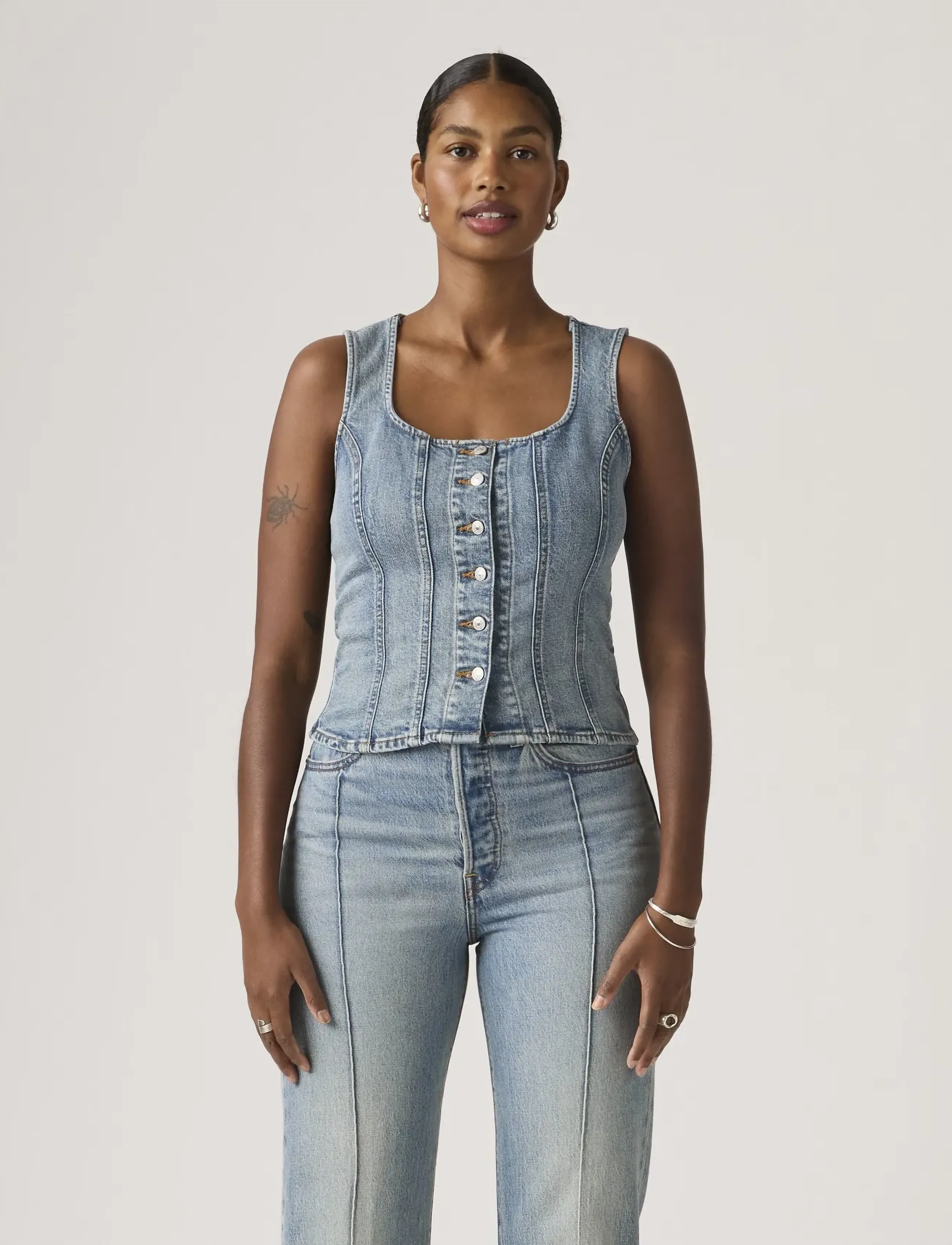 Levi's® - SCULPTED TOP WHAT NOW TOP - denimveste - med indigo - worn in - 5