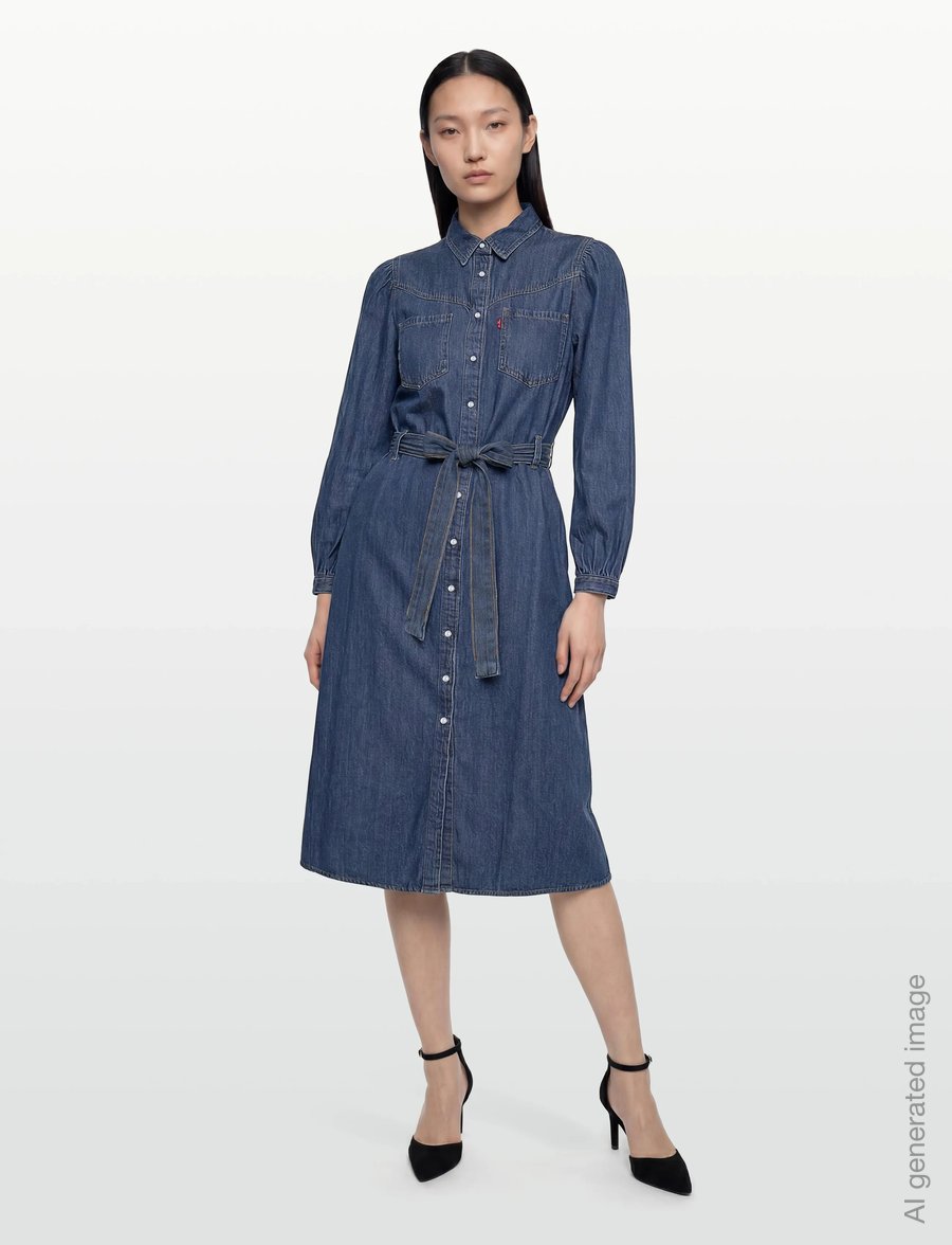 Levi's® - JOURNEY LS MAXI DRESS CELESTIA - hemdkleider - med indigo - worn in - 0