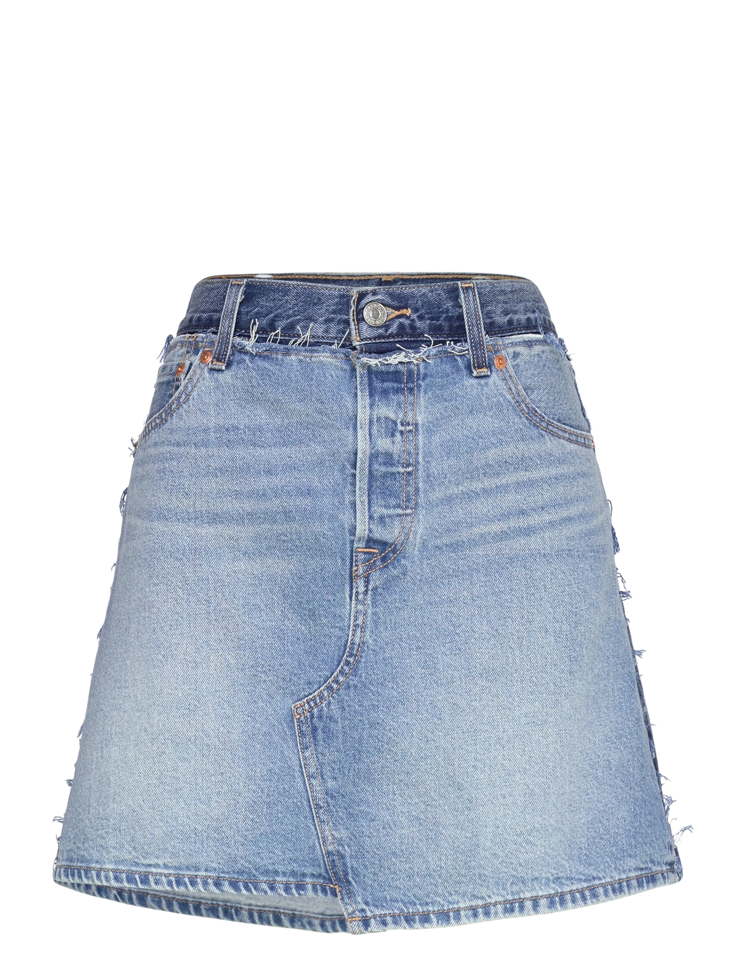 Levi's® DECONSTRUCTED EDGE SKIRT UPON - Denimnederdele - MED INDIGO - WORN IN / blue