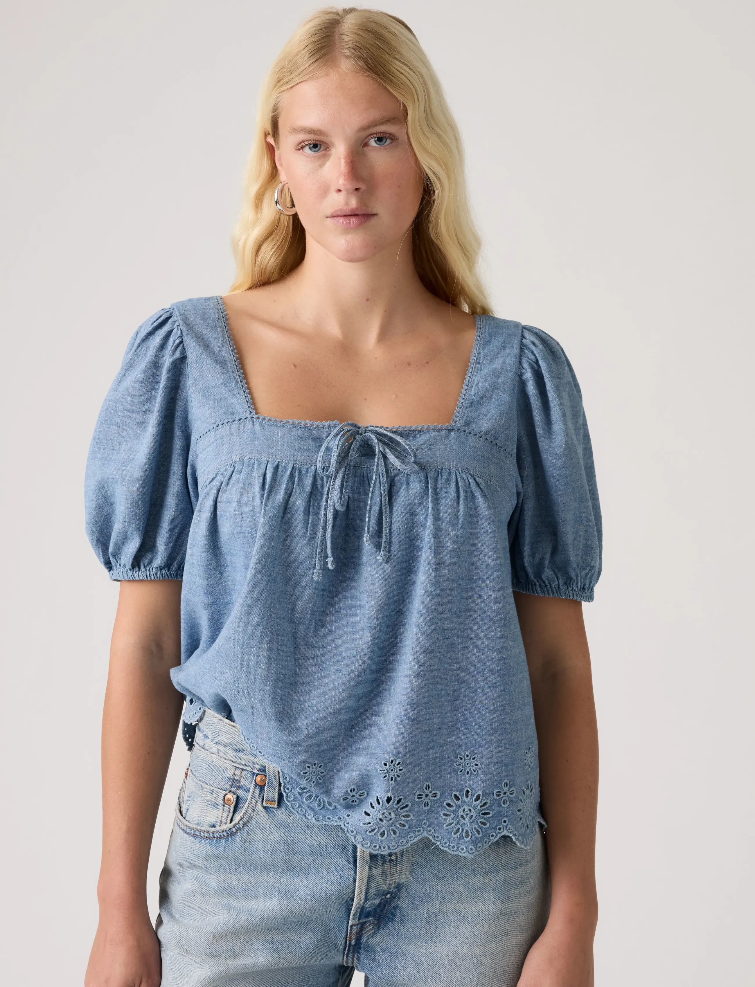 Levi's® DARLING SS CUTWORK BLOUSE BREE - Blouses & Shirts - MED INDIGO - WORN IN / blue