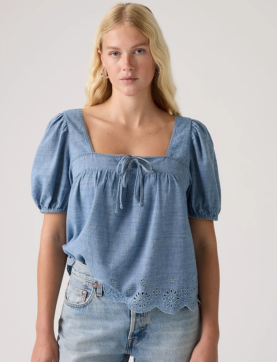 Levi's® - DARLING SS CUTWORK BLOUSE BREE - kurzärmelige blusen - med indigo - worn in - 0