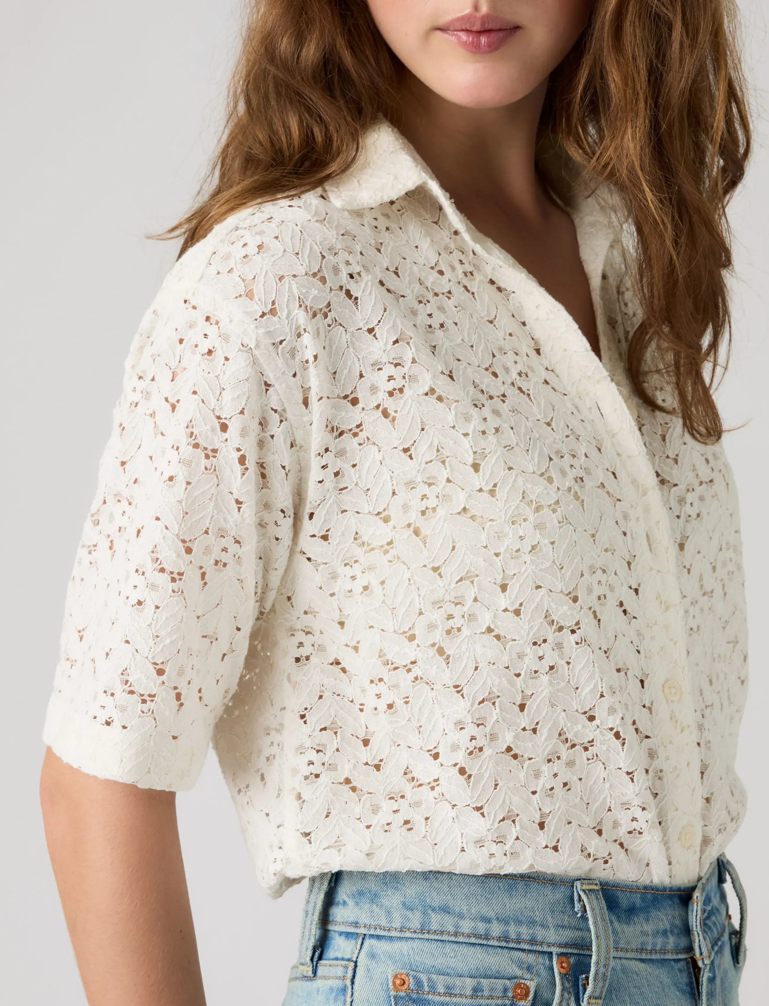 Levi's® - HARLIE SS LACE SHIRT EGRET LAC - chemises à manches courtes - whites - 5