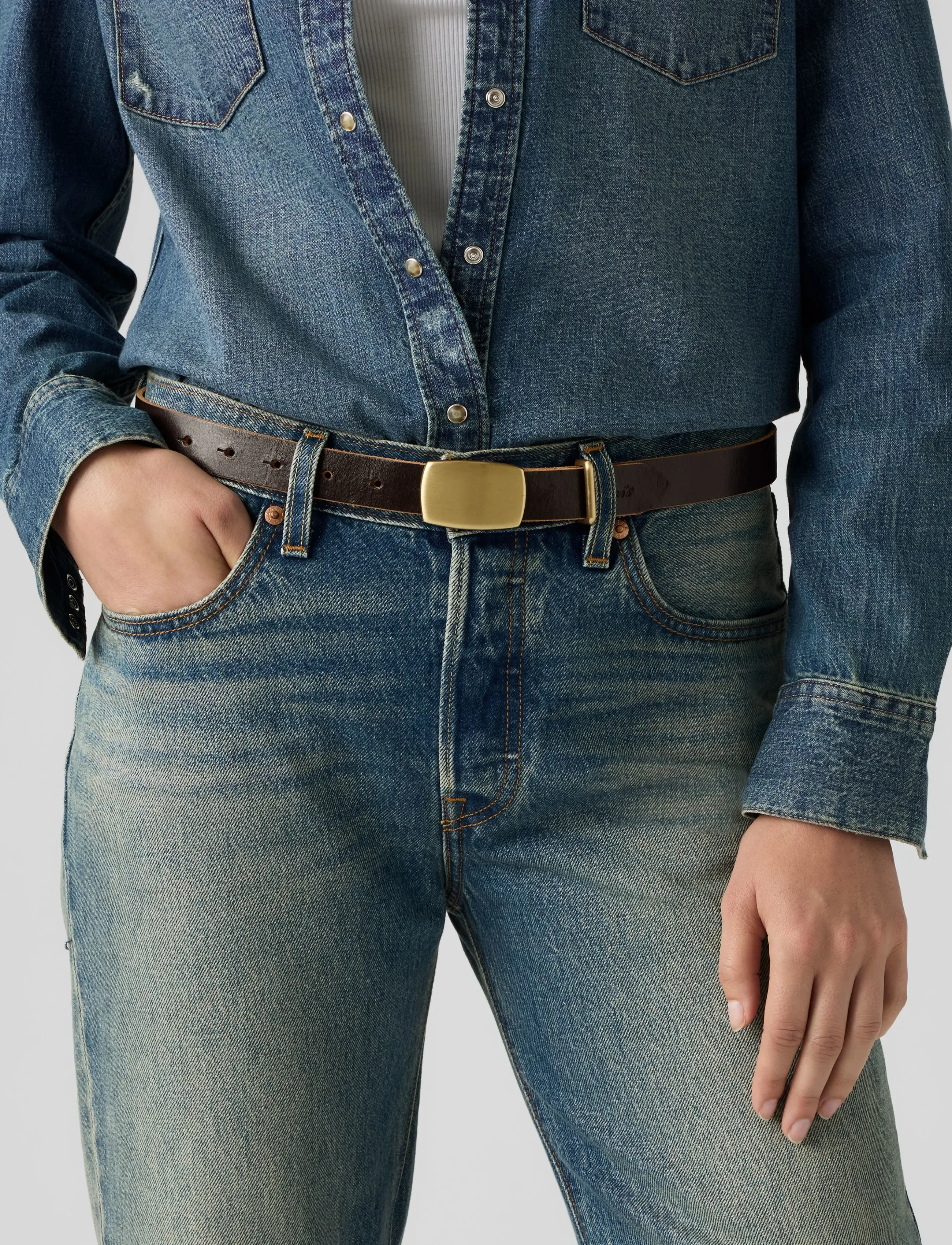 Levi's® - PRESIDIO PLAQUE BUCKLE BELT BR - läderskärp - browns - 0