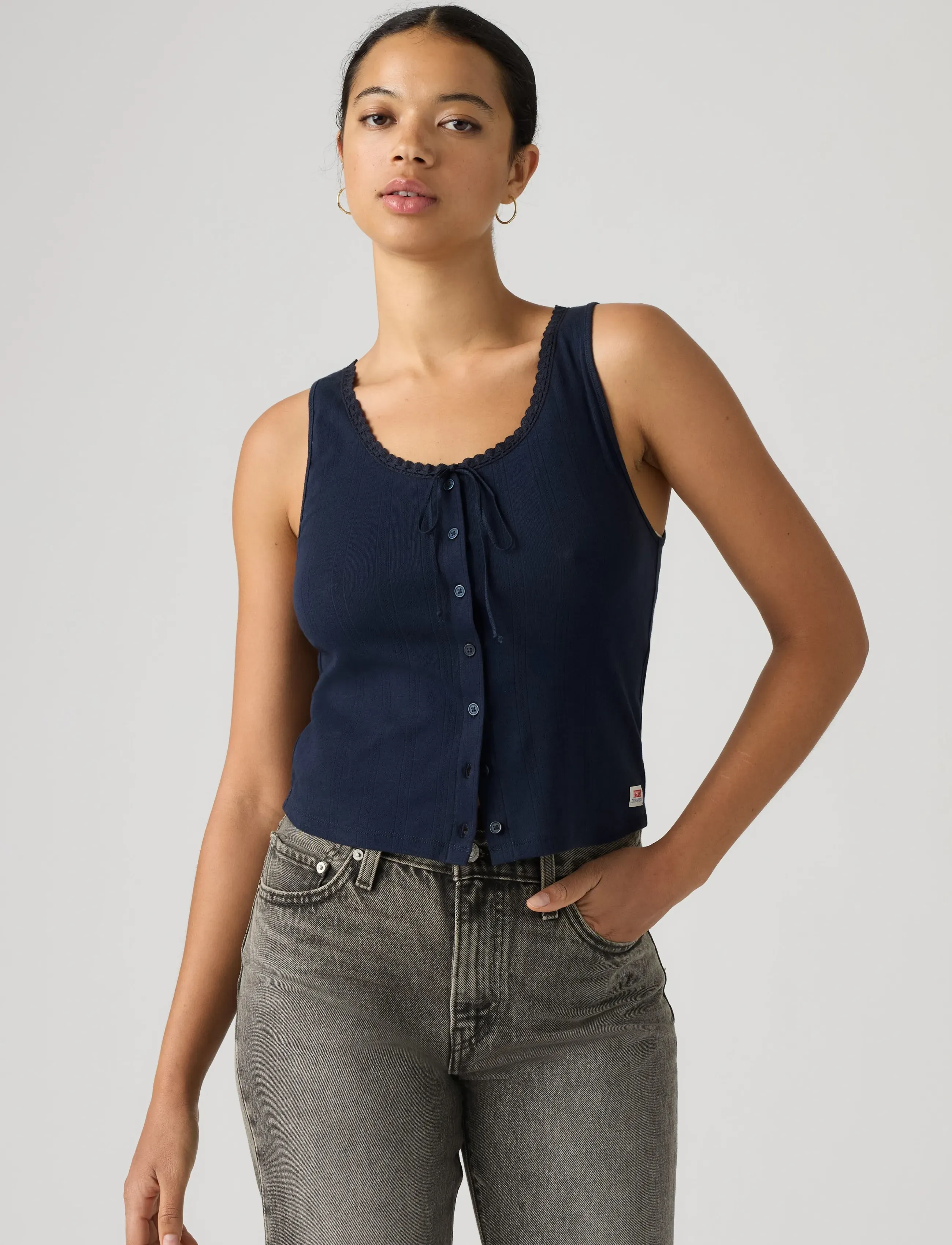 Levi's® DRY GOODS POINTELLE LACE TANK - T-shirts & Toppar - BLUES / navy