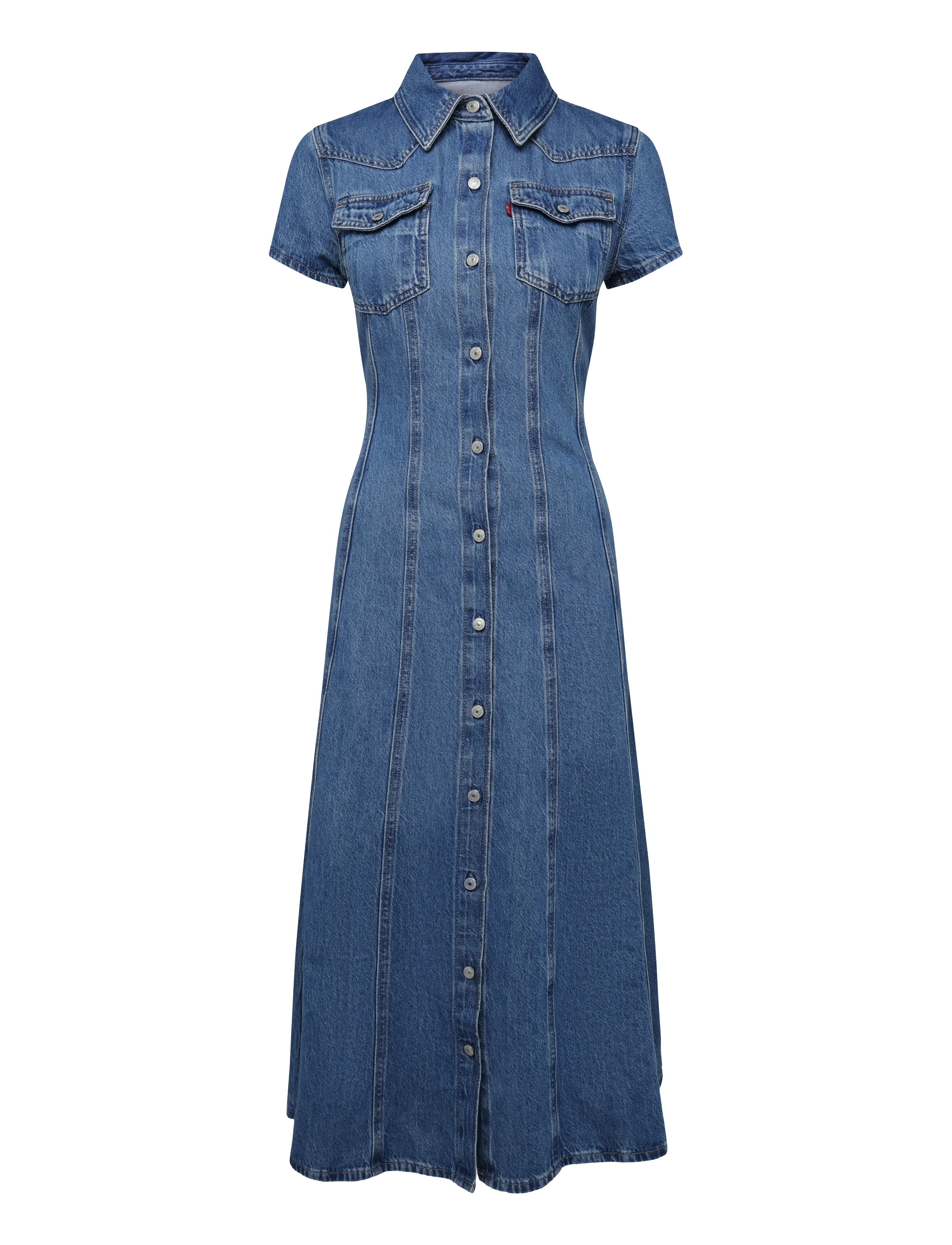 Levi's® SS FIT AND FLARE WESTERN DRESS - Jeansklänningar - MED INDIGO - FLAT FINISH / blue
