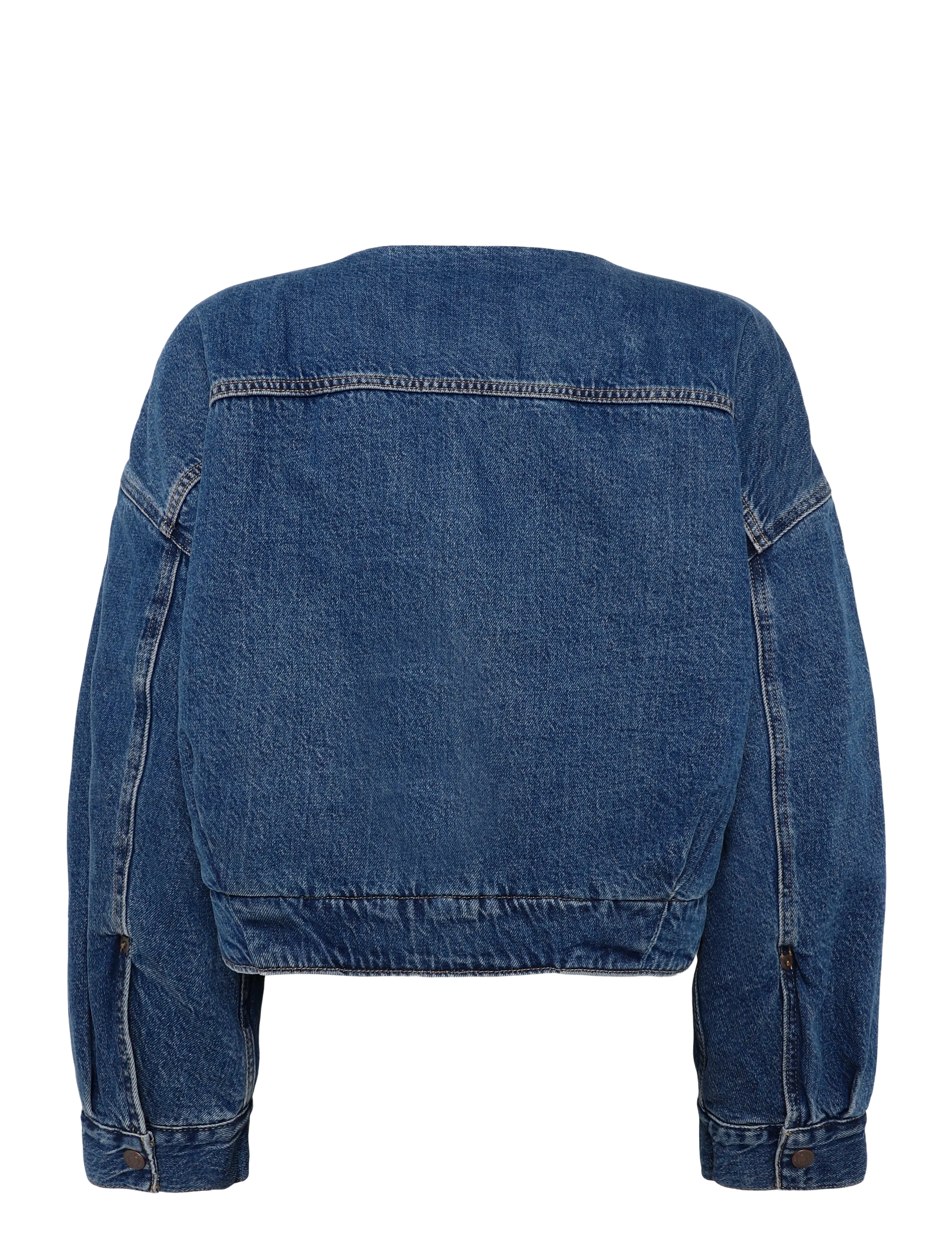 Levi's® - COLLARLESS CROP SHERPA TRUCKER - med indigo - worn in - 2