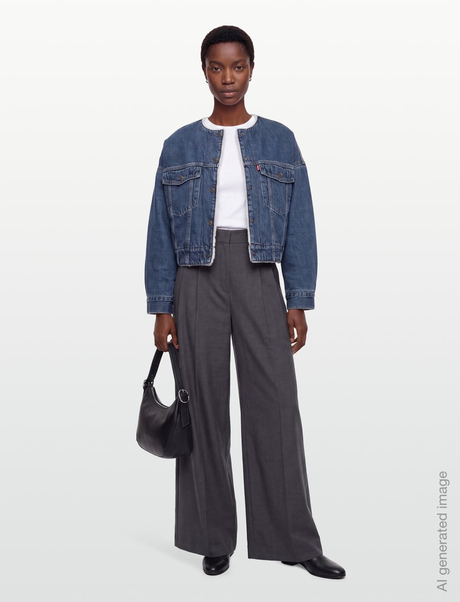 Levi's® - COLLARLESS CROP SHERPA TRUCKER - spring jackets - med indigo - worn in - 0