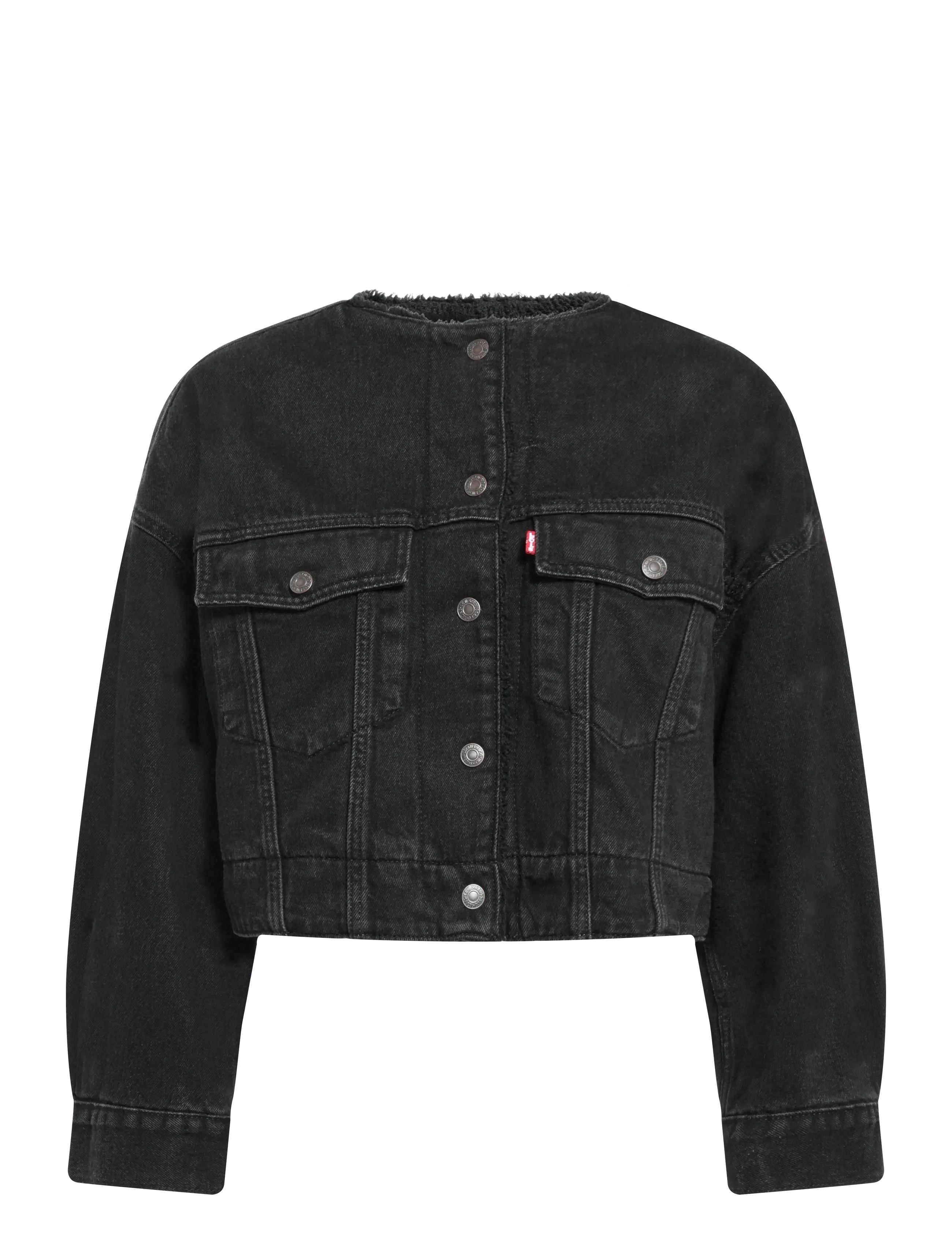 Levi's® COLLARLESS CROP SHERPA TRUCKER - Spring jackets - BLACKS / black