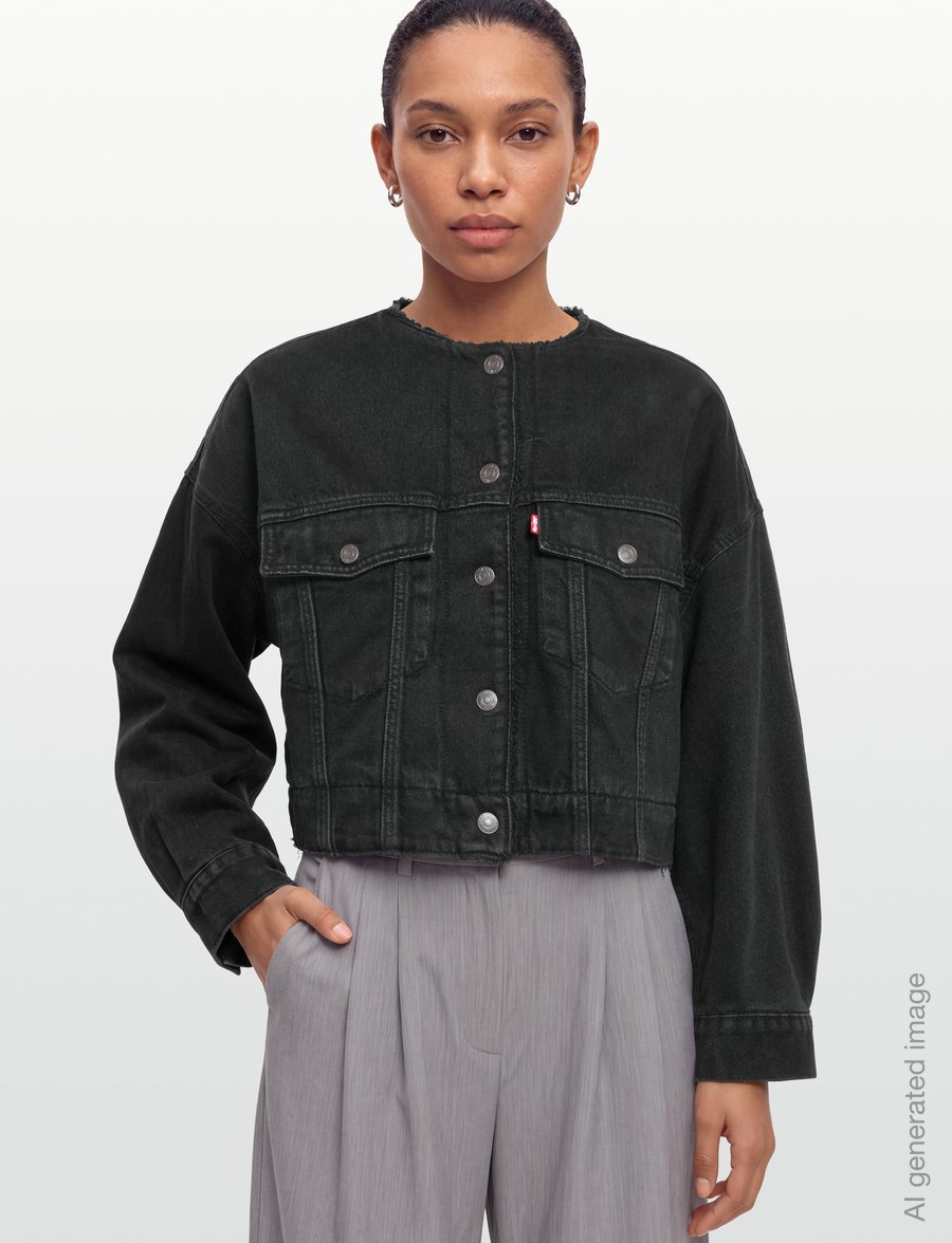 Levi's® - COLLARLESS CROP SHERPA TRUCKER - spring jackets - blacks - 3