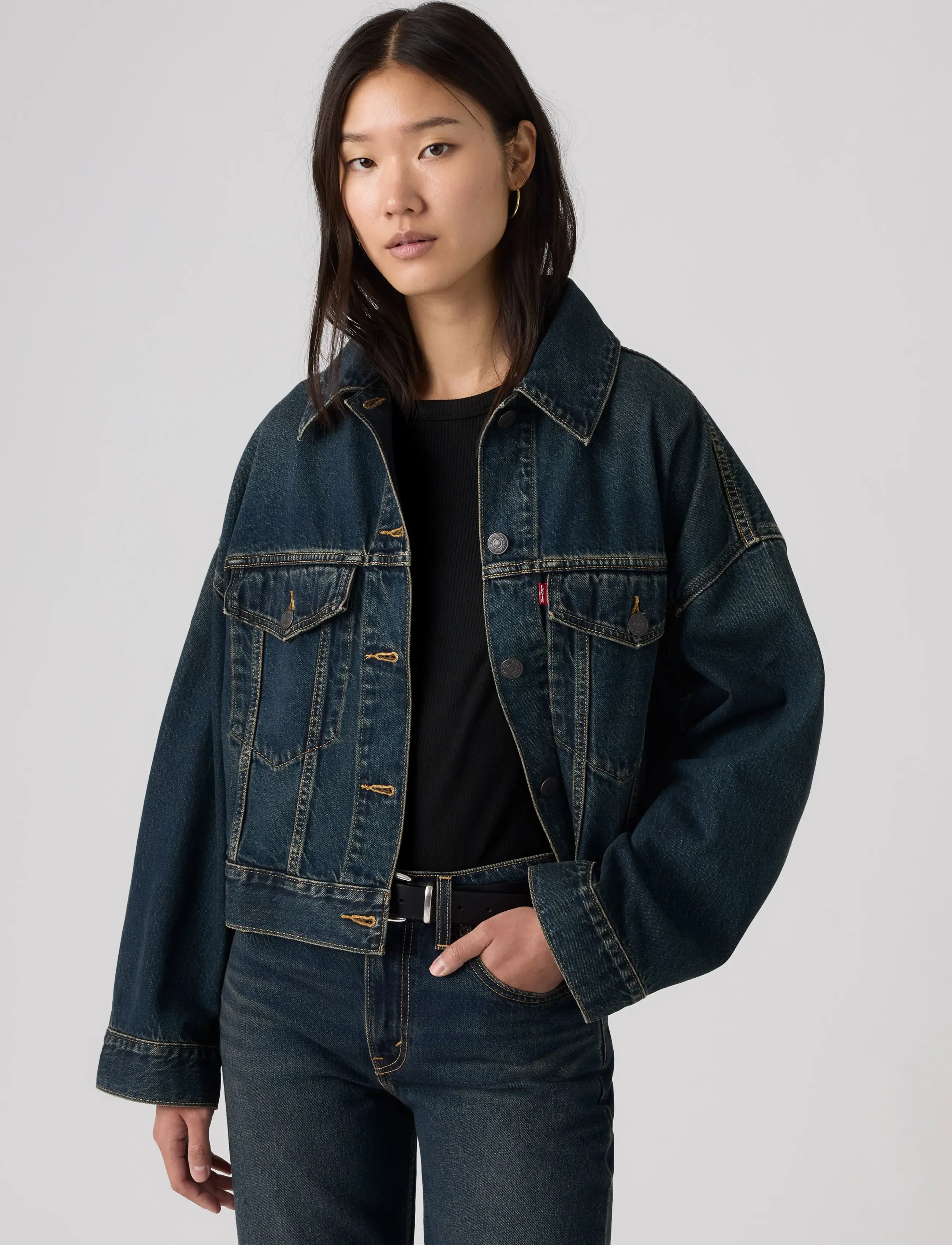Levi's® LOOSE CROP TRUCKER HIGH VIBRAT - Jacken - DARK INDIGO - WORN IN / navy
