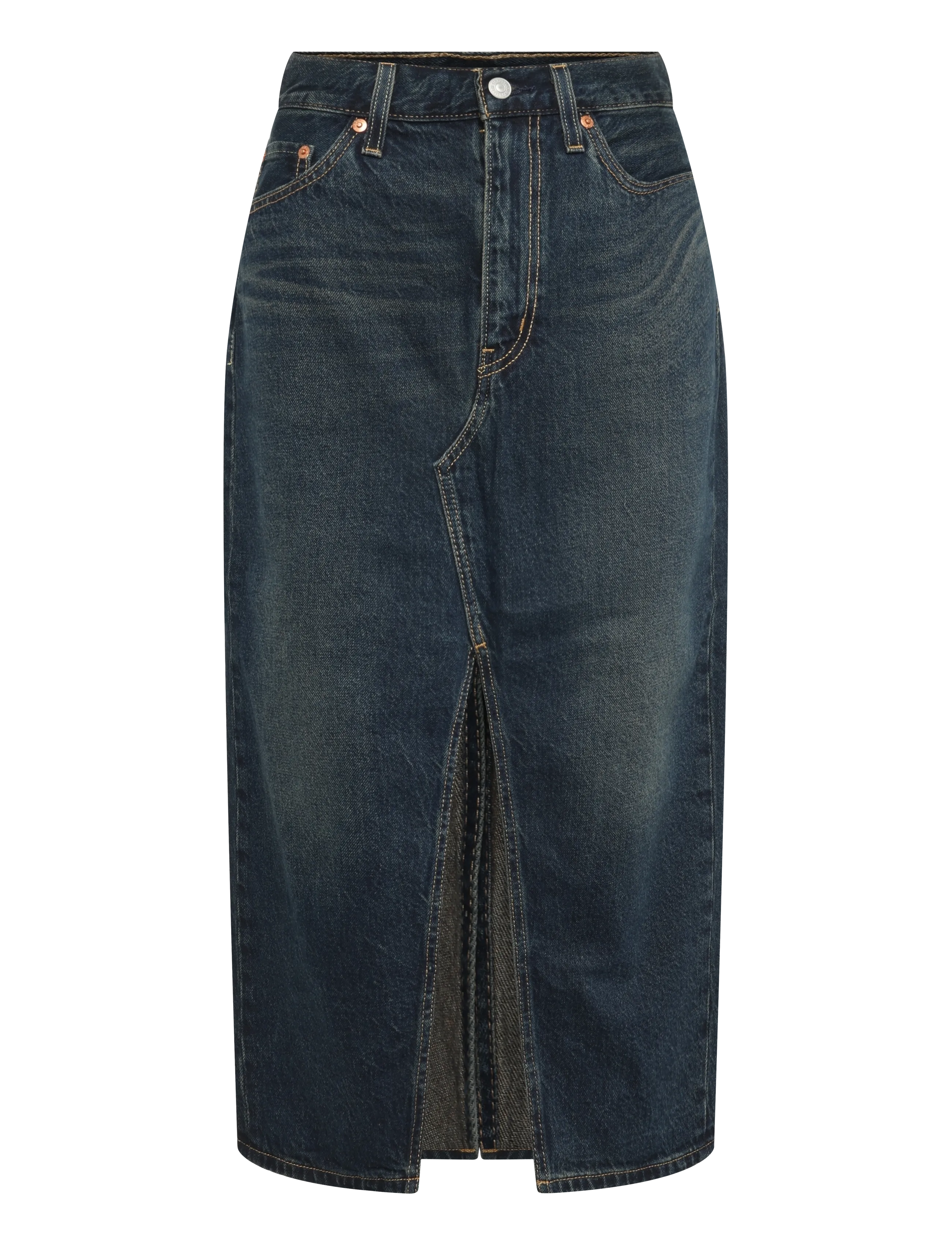 Levi's® DECON SLIT MIDI SKIRT HIGH VIB - Kollektionen - DARK INDIGO - WORN IN / navy