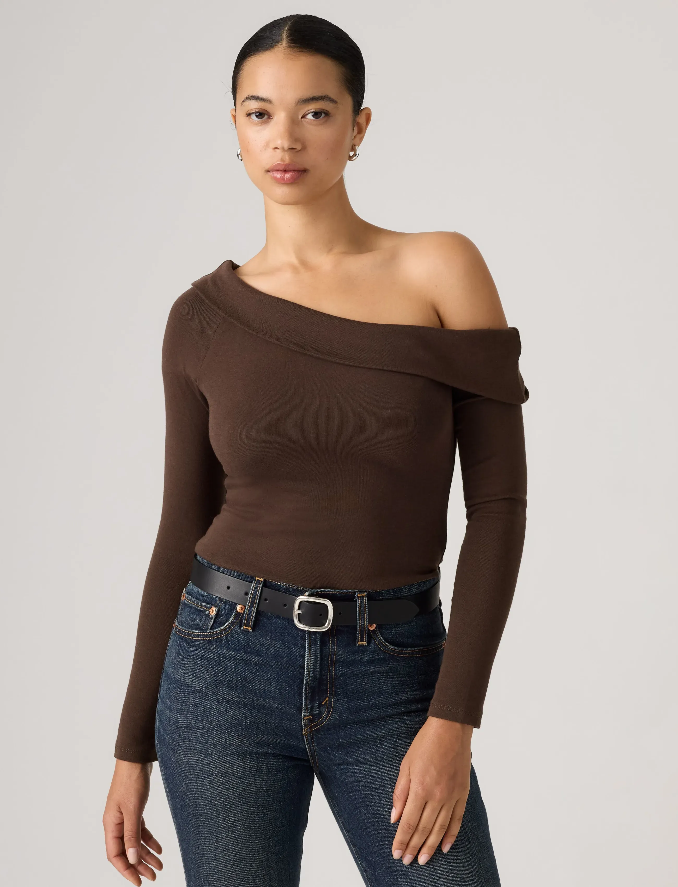 Levi's® - CLARA RIB OFF SHOULDER LS JAVA - långärmade toppar - browns - 0