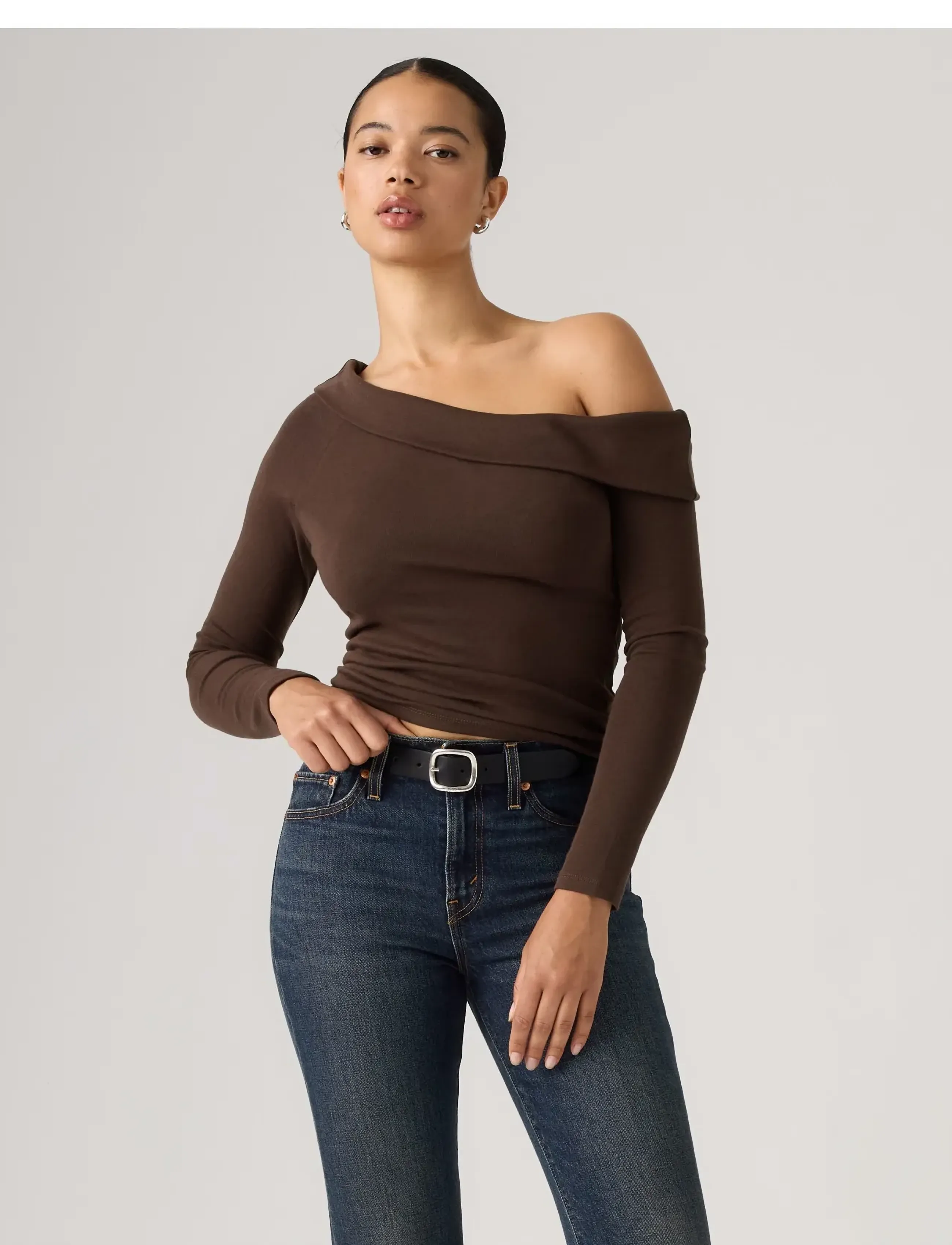 Levi's® - CLARA RIB OFF SHOULDER LS JAVA - långärmade toppar - browns - 3