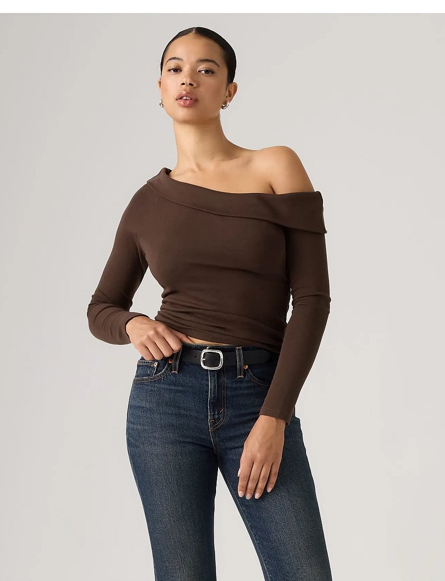Levi's® - CLARA RIB OFF SHOULDER LS JAVA - långärmade toppar - browns - 3