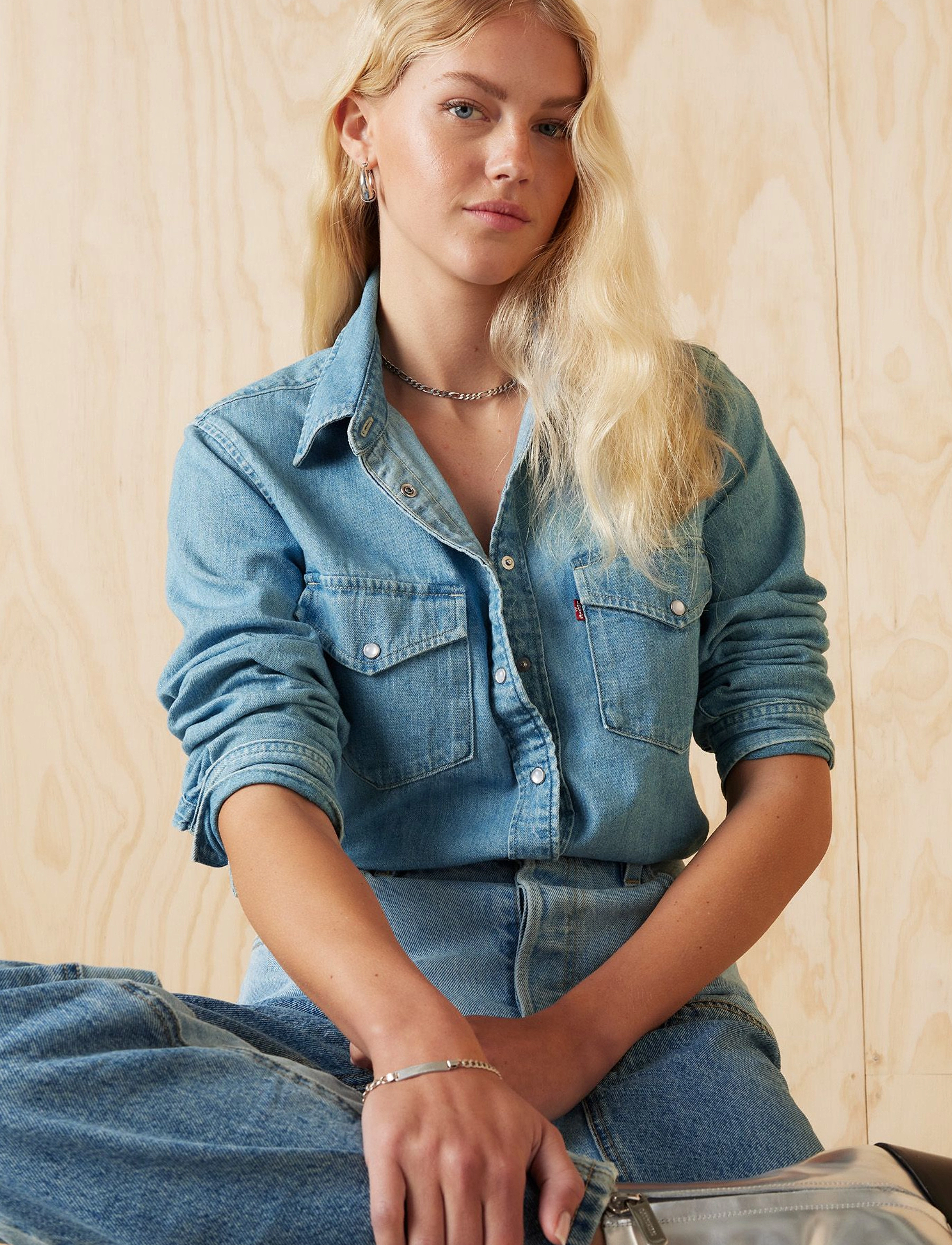 Levi's Iconic Western Old 517 Blue 2, M, Blue, Skjorter > Langærmede, Dame
