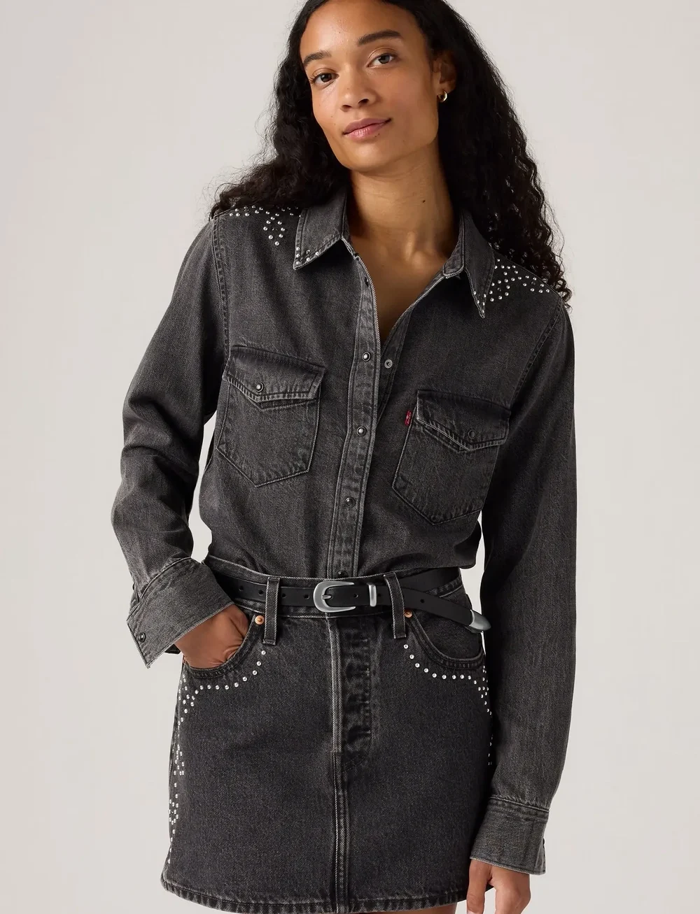 Levi's® - ICONIC WESTERN BEJEWLED WESTER - denim shirts - blacks - 0