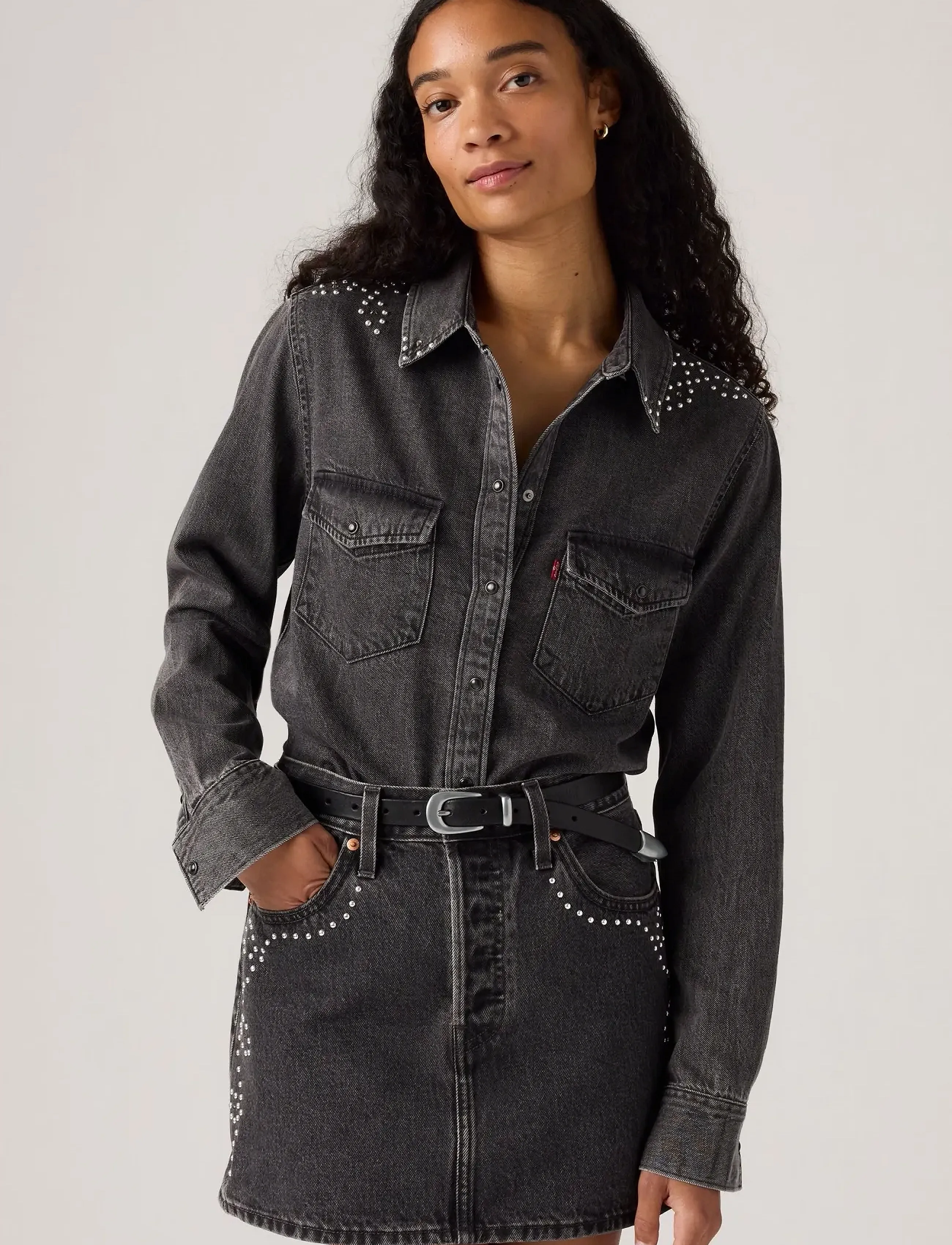 Levi's® - ICONIC WESTERN BEJEWLED WESTER - farkkupaidat - blacks - 0