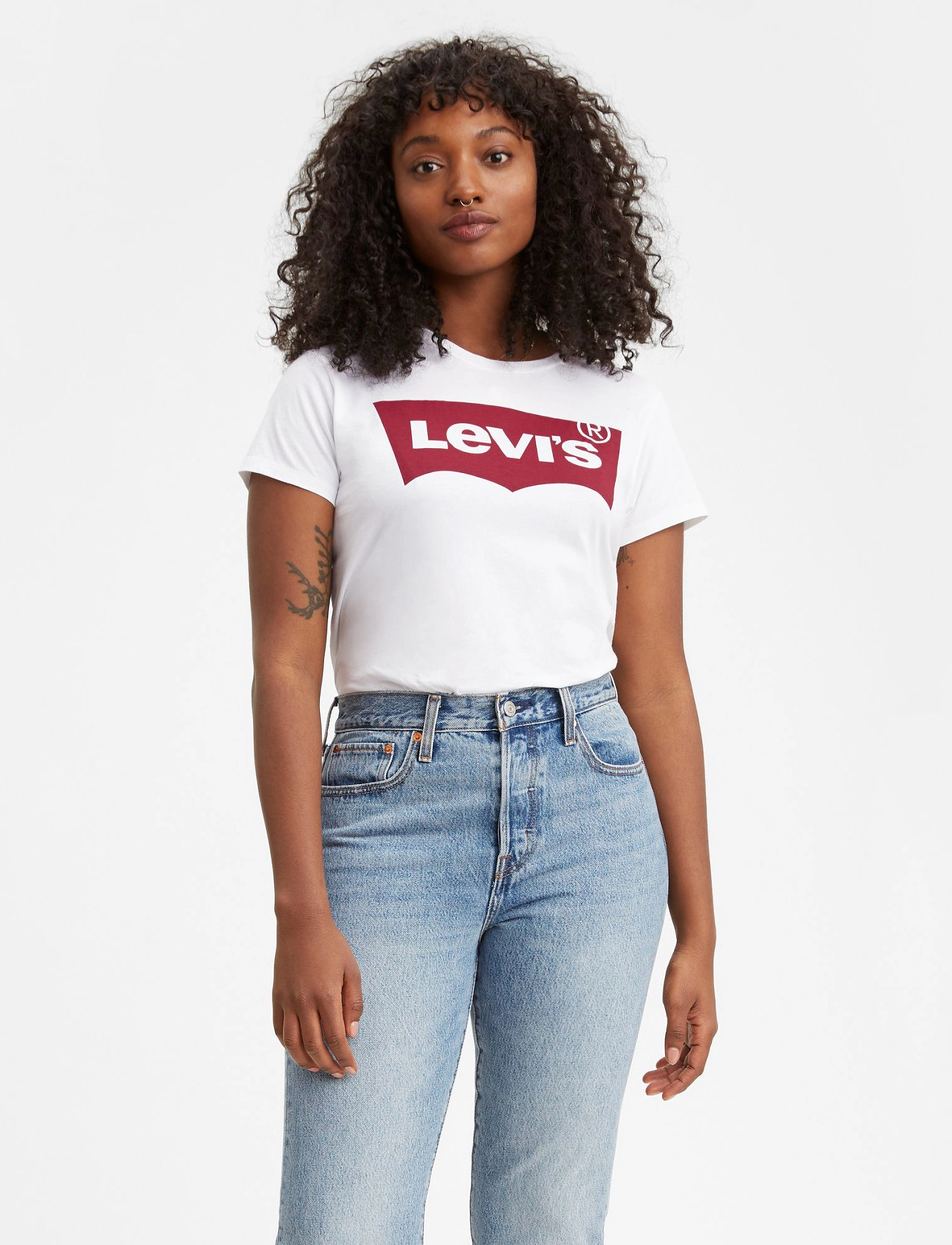 Levi's The Perfect Tee Large Batwing, L, White, T-Shirts & Toppe > Kortærmede, Dame