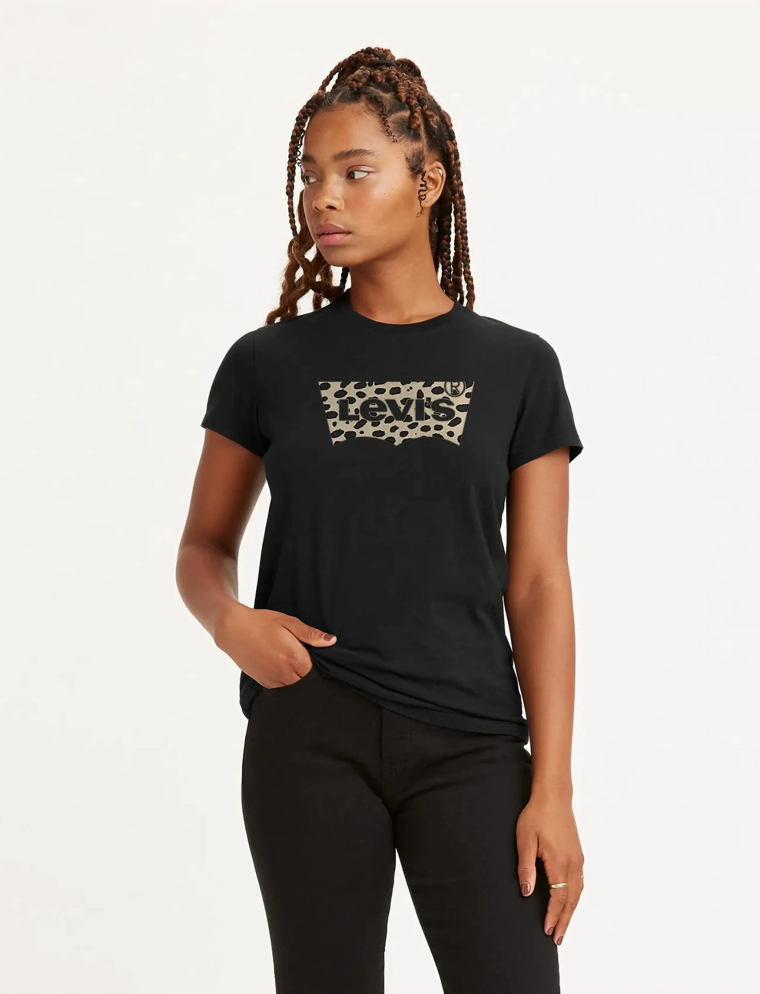 Levi's® THE PERFECT TEE BW LEOPARD CAV - T-Shirts & Tops - BLACKS / black