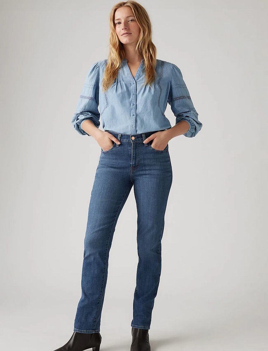 Levi's® - 724 HIGH RISE STRAIGHT WAY WAY - slim fit džinsi - med indigo - worn in - 0