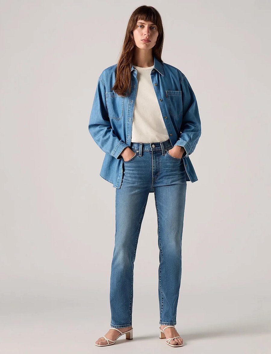 Levi's® - 724 HIGH RISE STRAIGHT KICK ST - raka jeans - med indigo - worn in - 0