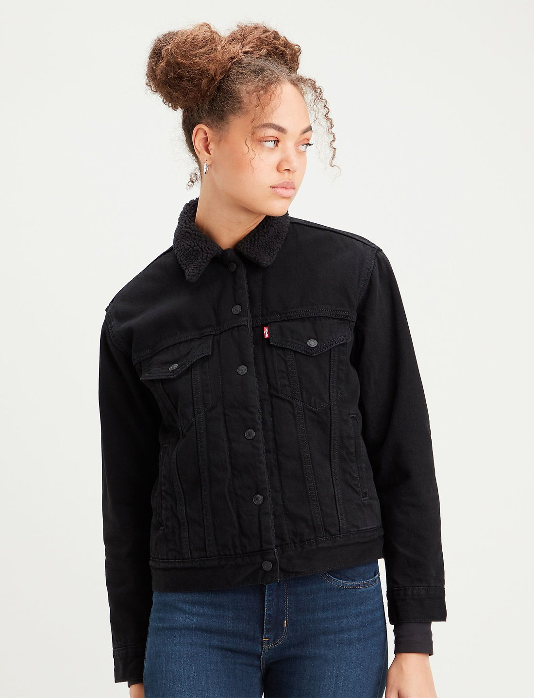 Levi's sherpa trucker jacket womens black deals