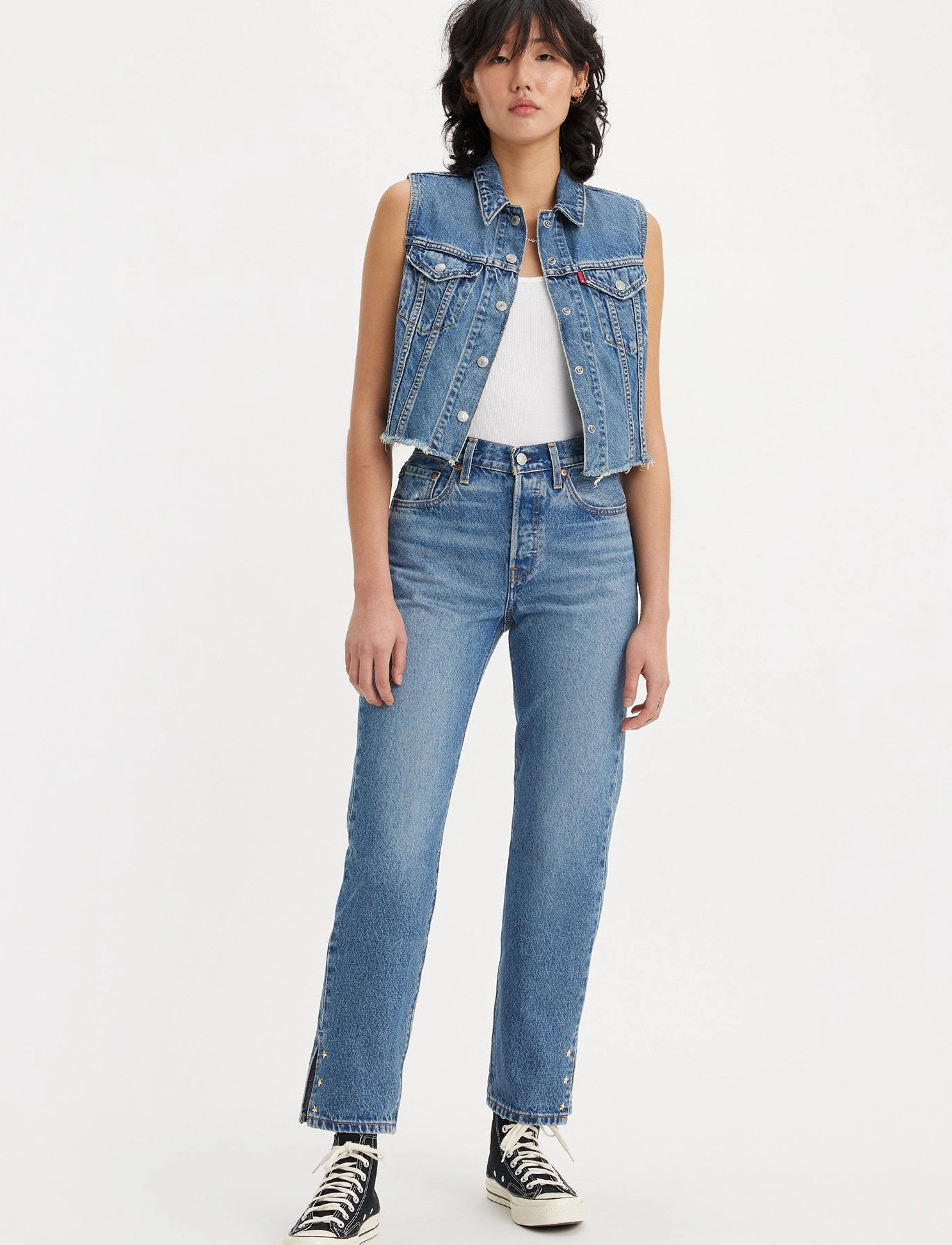 Levi's® - 501 CROP TREAT YOURSELF - med indigo - worn in - 4