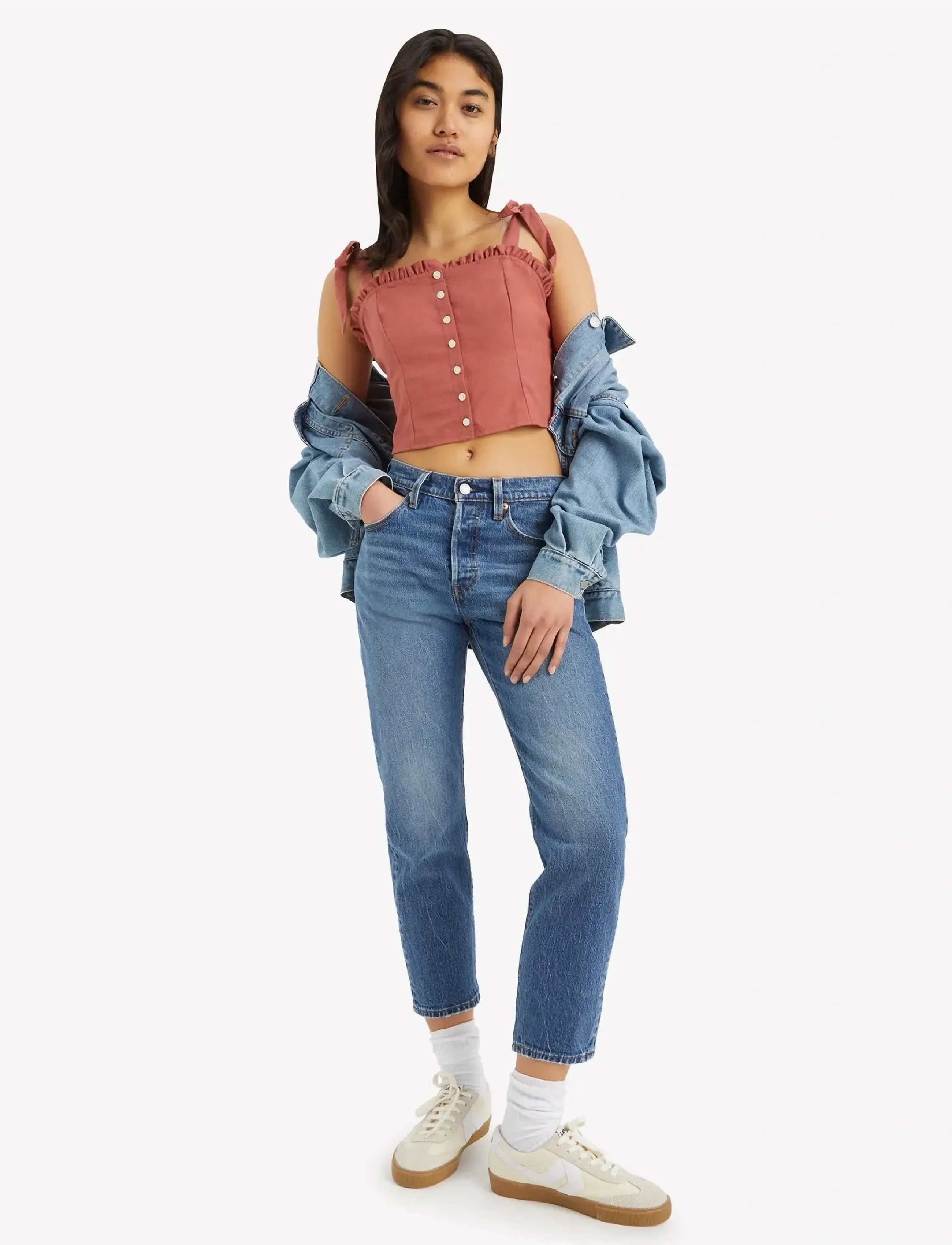 Levi's® - 501 CROP ERIN CANT WAIT STRETC - raka jeans - med indigo - worn in - 4