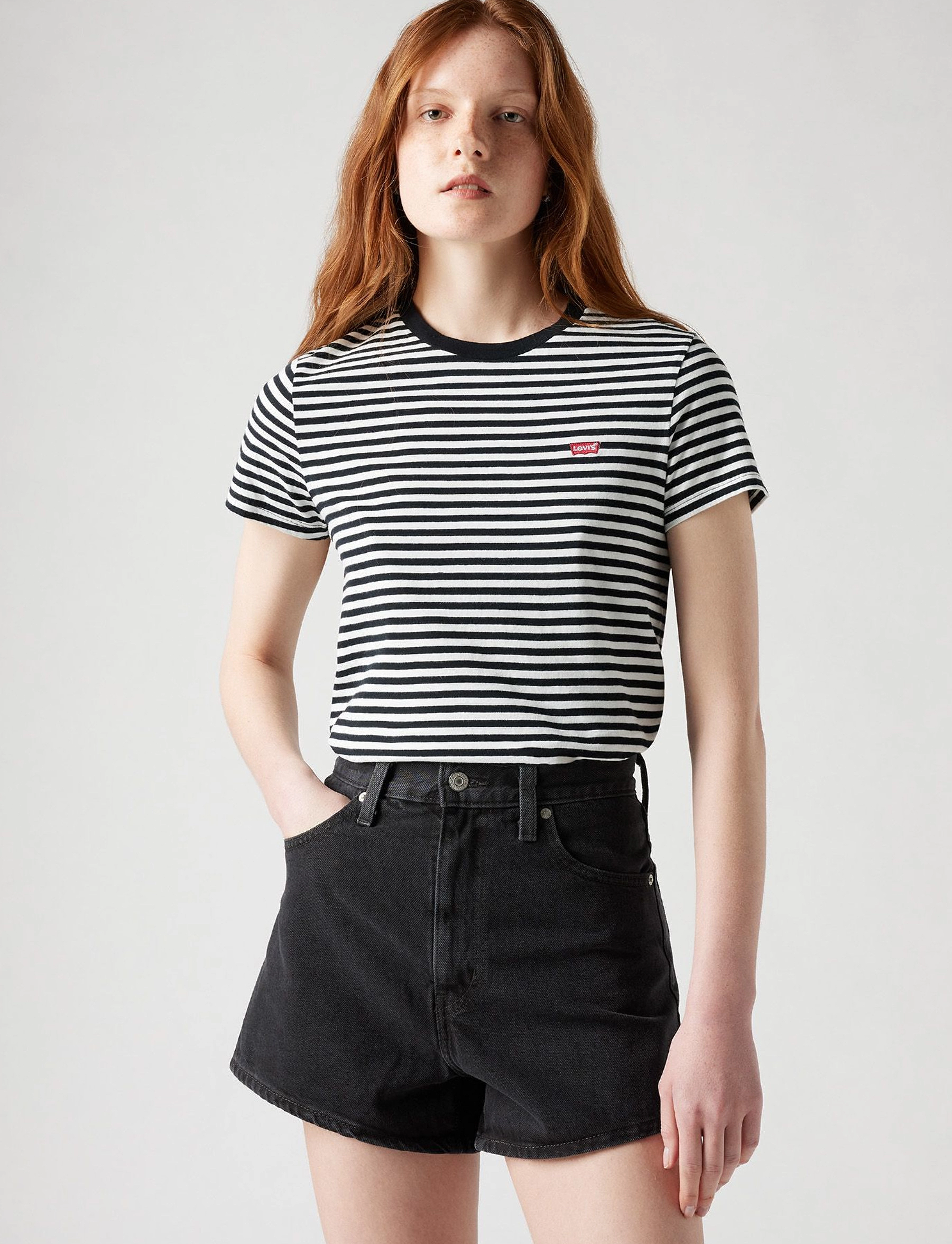 Levi's Perfect Tee Raita Stripe Cavia, M, Black, T-Shirts & Toppe > Kortærmede, Dame