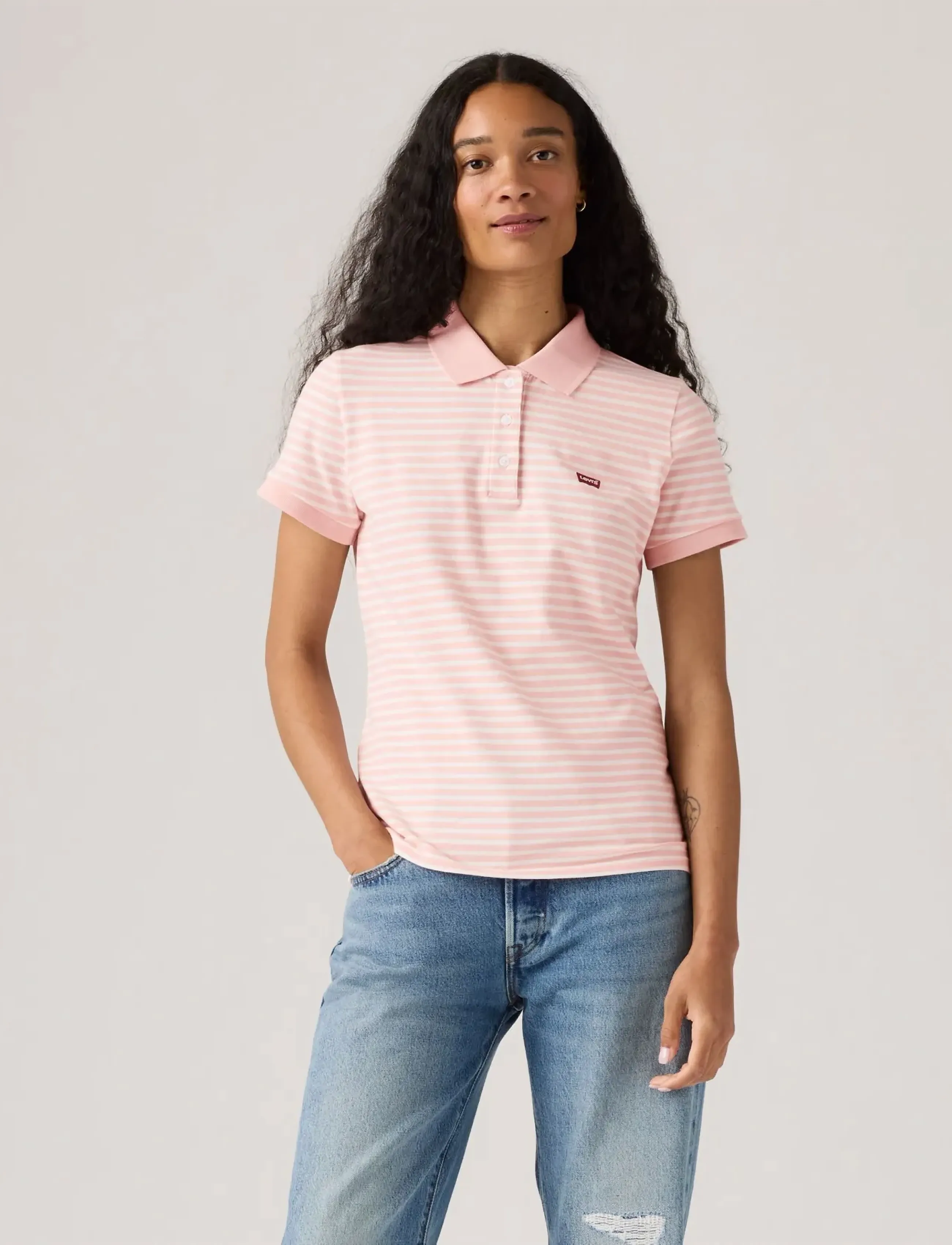 Levi's Levis Hm Polo Marigold Stripe, Kvinder, Stribet Poloshirt, Pink, Str: XS
