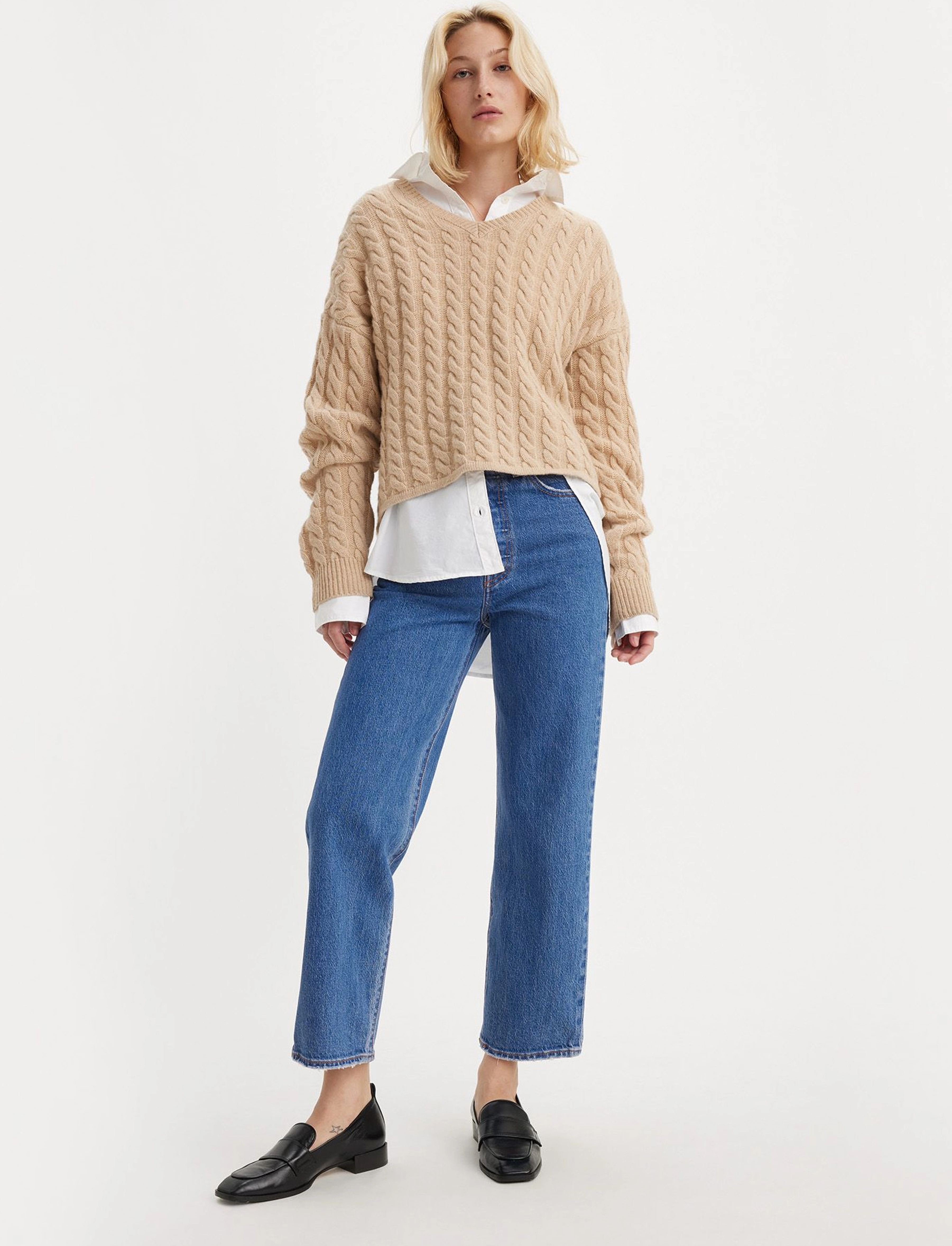 Levi's® RIBCAGE STRAIGHT ANKLE JAZZ PO - Kontorskläder - MED INDIGO - WORN IN / blue