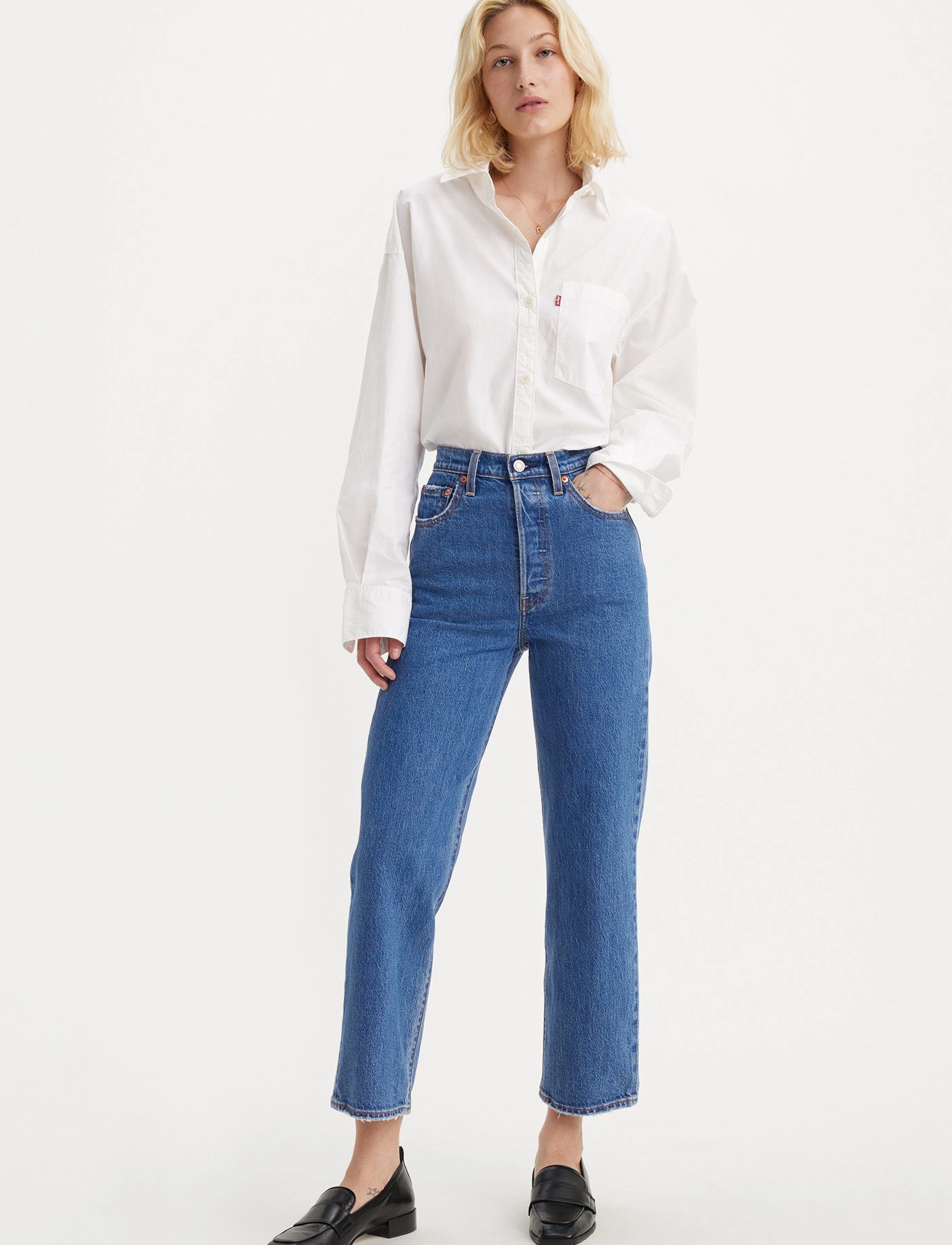 Levi's® - RIBCAGE STRAIGHT ANKLE JAZZ PO - beinar gallabuxur - med indigo - worn in - 3