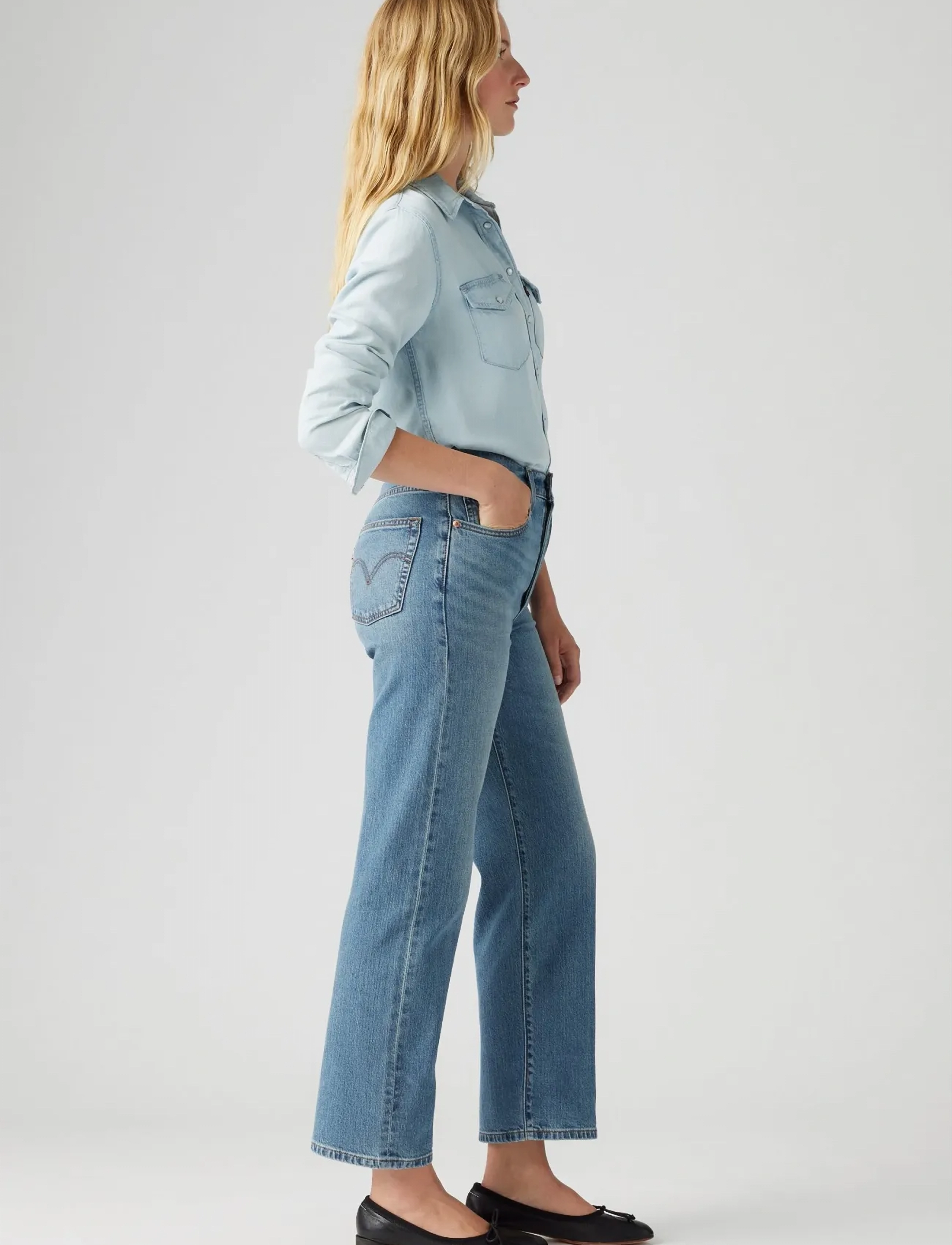 Levi's® - RIBCAGE STRAIGHT ANKLE COOL IN - wide leg jeans - med indigo - worn in - 3