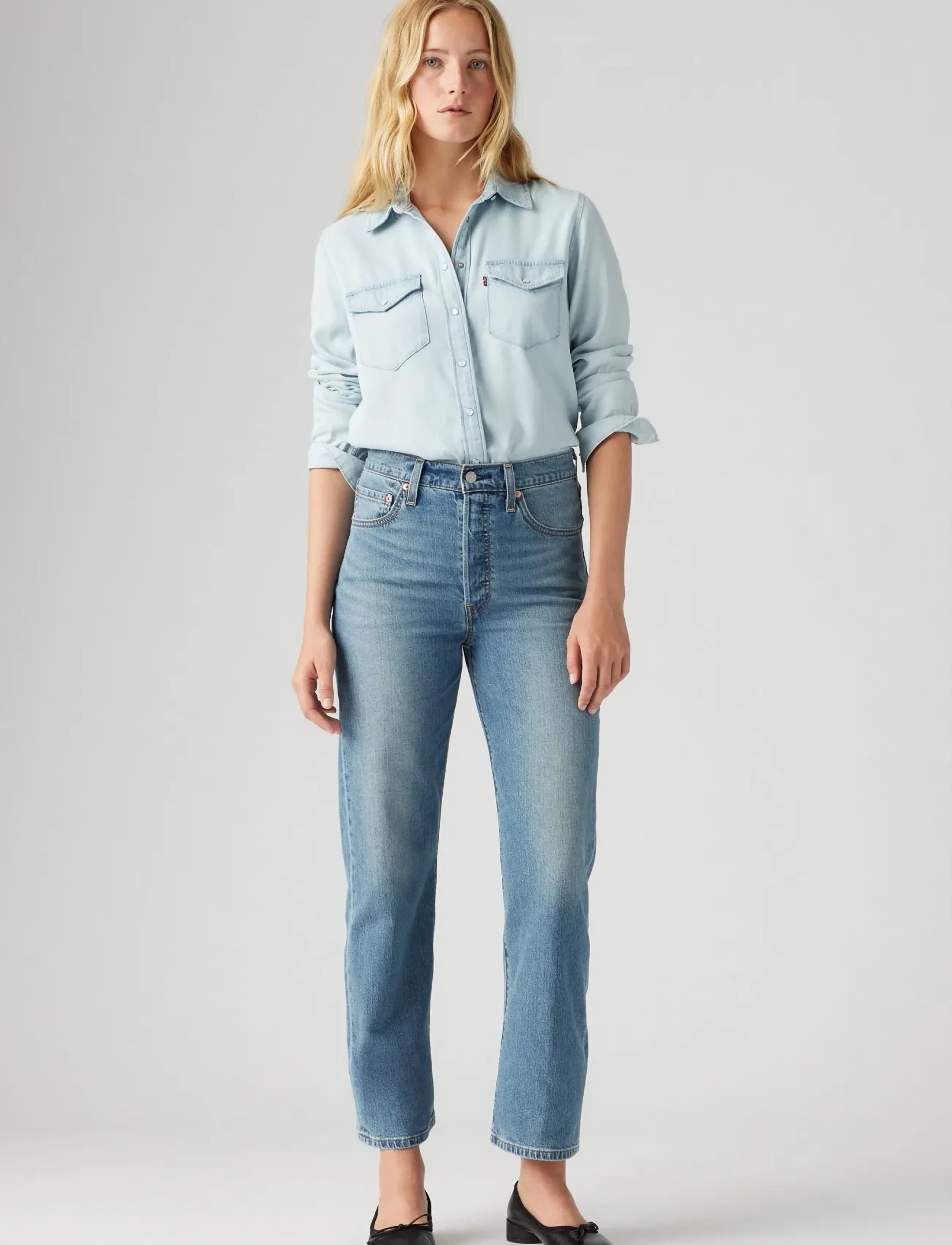 Levi's® - RIBCAGE STRAIGHT ANKLE COOL IN - wide leg jeans - med indigo - worn in - 4