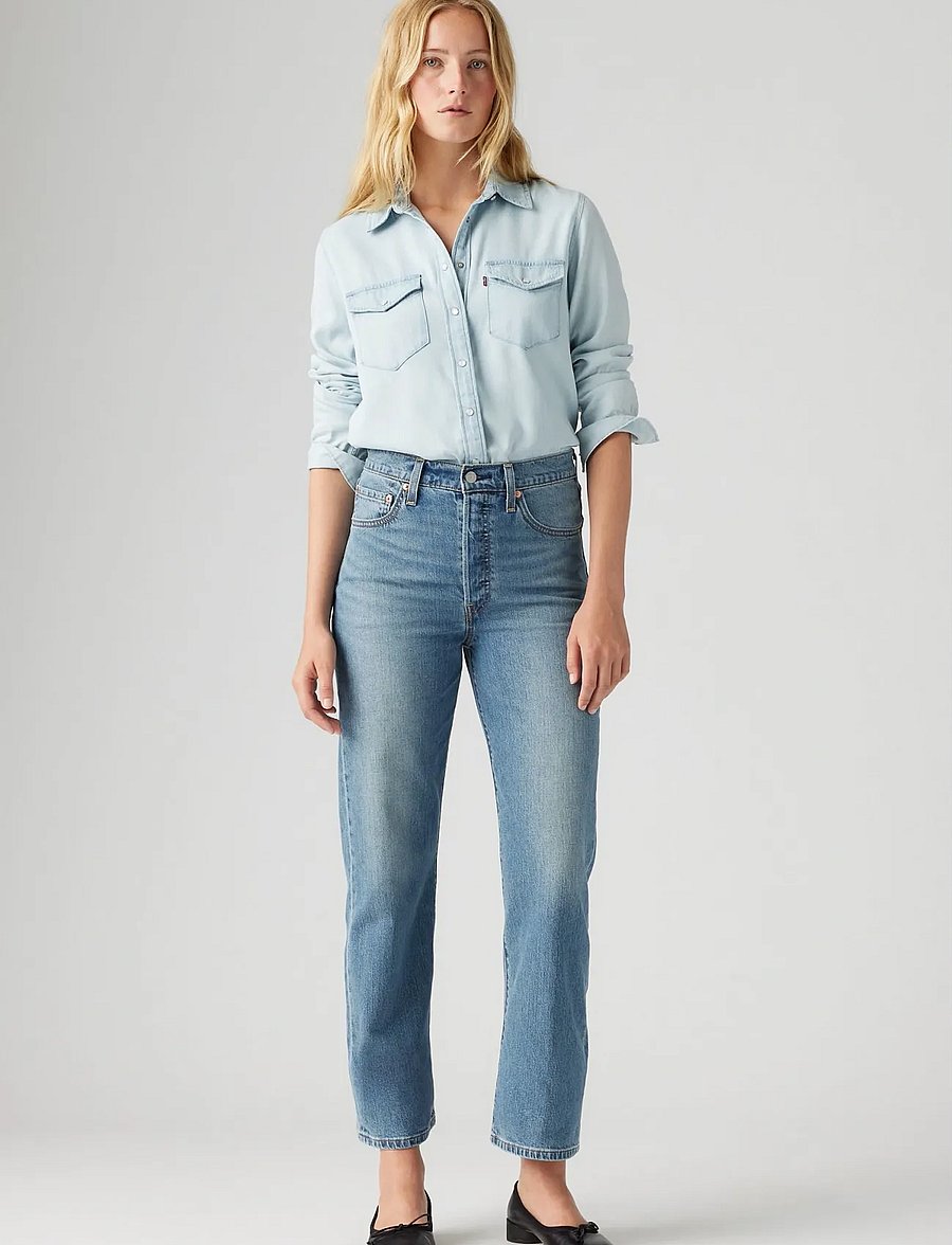 Levi's® - RIBCAGE STRAIGHT ANKLE COOL IN - pantalons larges - med indigo - worn in - 4