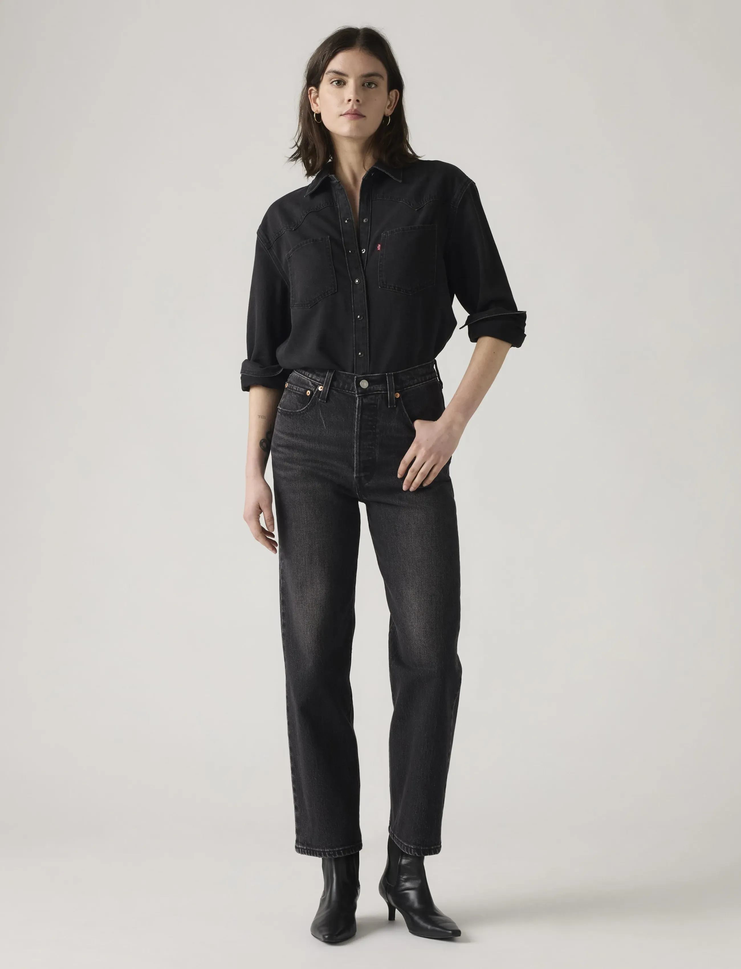 Levi's® RIBCAGE STRAIGHT ANKLE LOOM AB - Kläder - MED INDIGO - WORN IN / grey