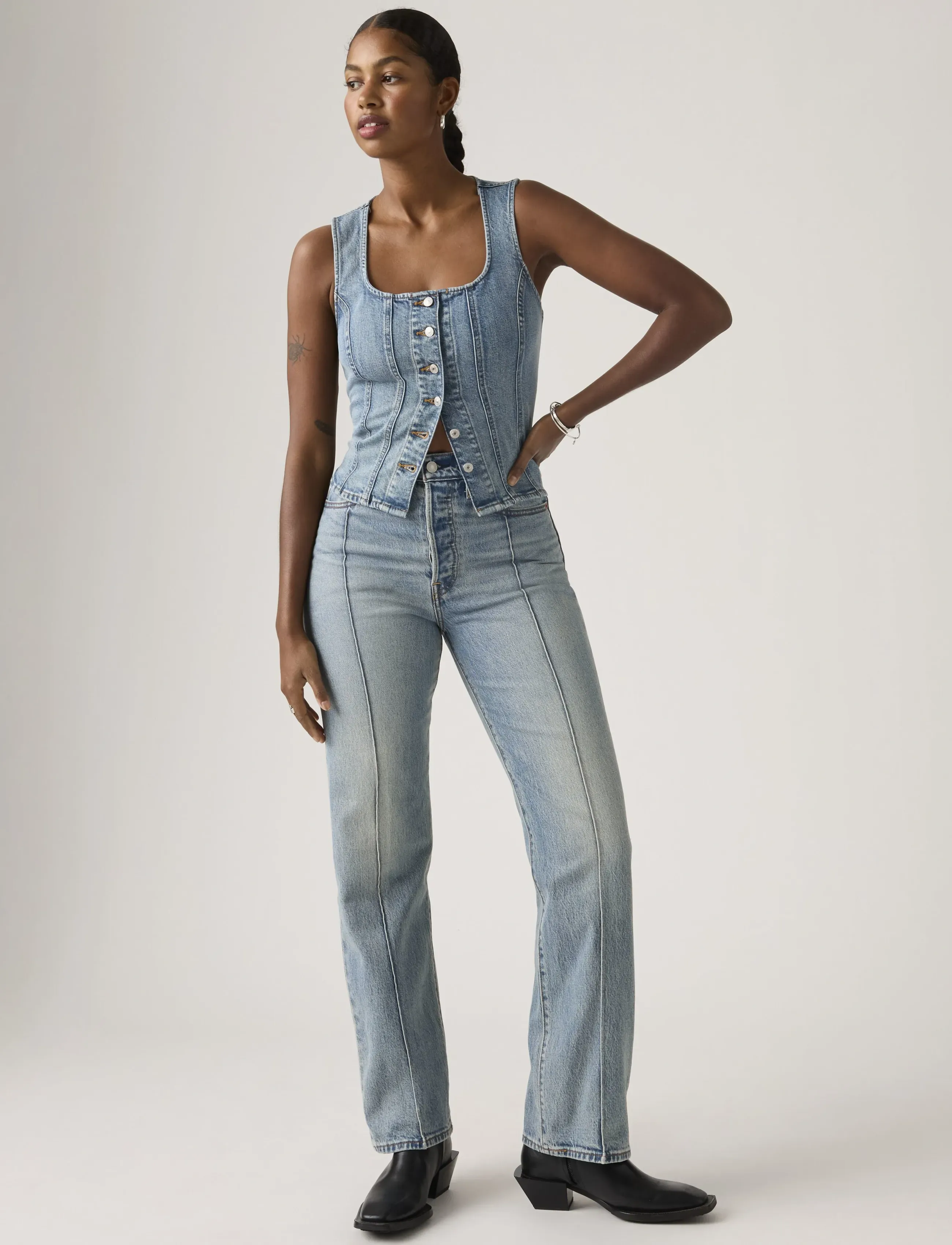 Levi's® RIBCAGE FULL LENGTH WHAT NOW P - Transitional Layering - MED INDIGO - WORN IN / blue