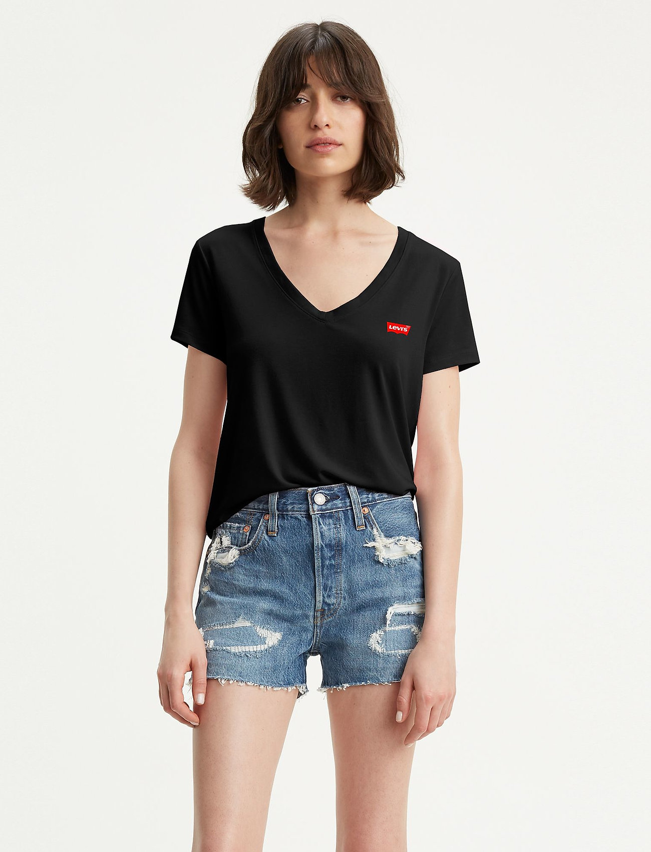 Levi's Perfect Vneck Caviar Jersey, L, Black, T-Shirts & Toppe > Kortærmede, Dame