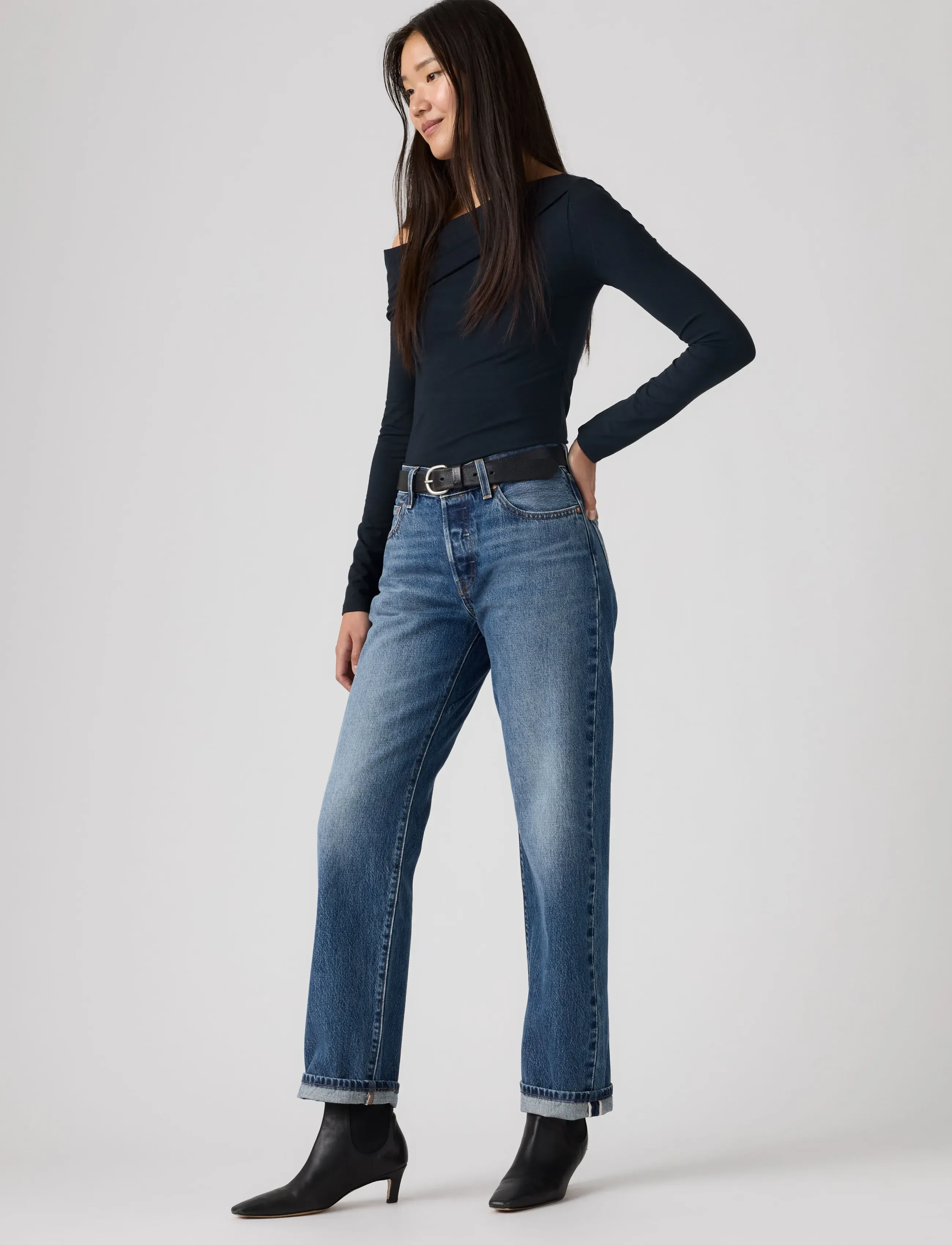 Levi's® 501 90S WORK YOURSELF SELVEDGE - Denim - MED INDIGO - WORN IN / blue