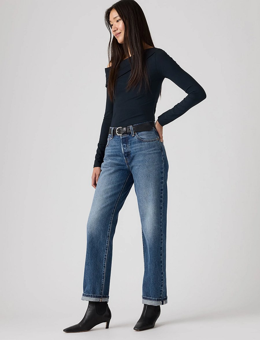 Levi's® - 501 90S WORK YOURSELF SELVEDGE - mom-teksad - med indigo - worn in - 0
