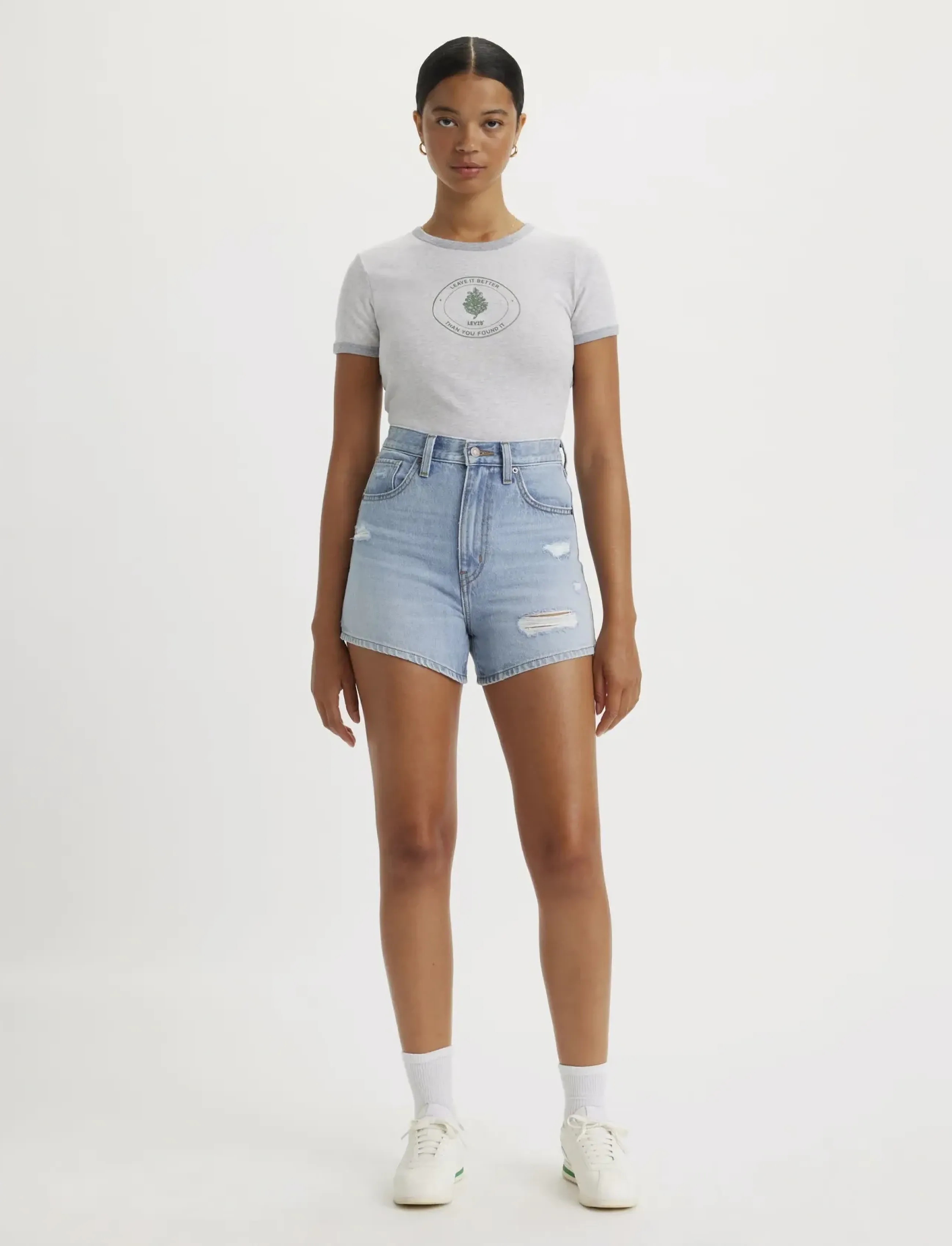 Levi's® - HIGH WAISTED MOM SHORT LIGHT T - jorts - med indigo - worn in - 4