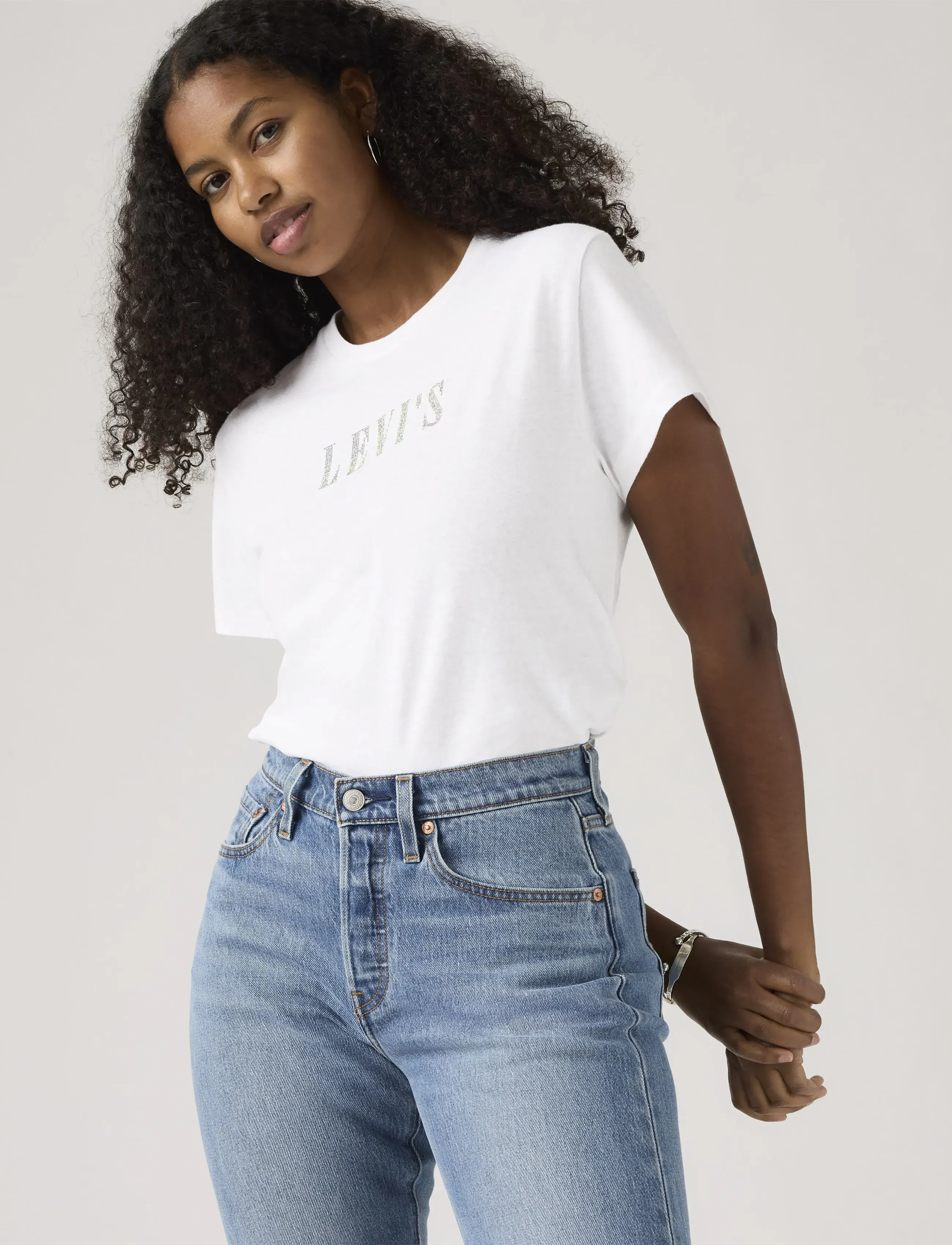 Levi's Graphic Classic Tee Rhinestone, L, White, T-Shirts & Toppe > Kortærmede, Dame